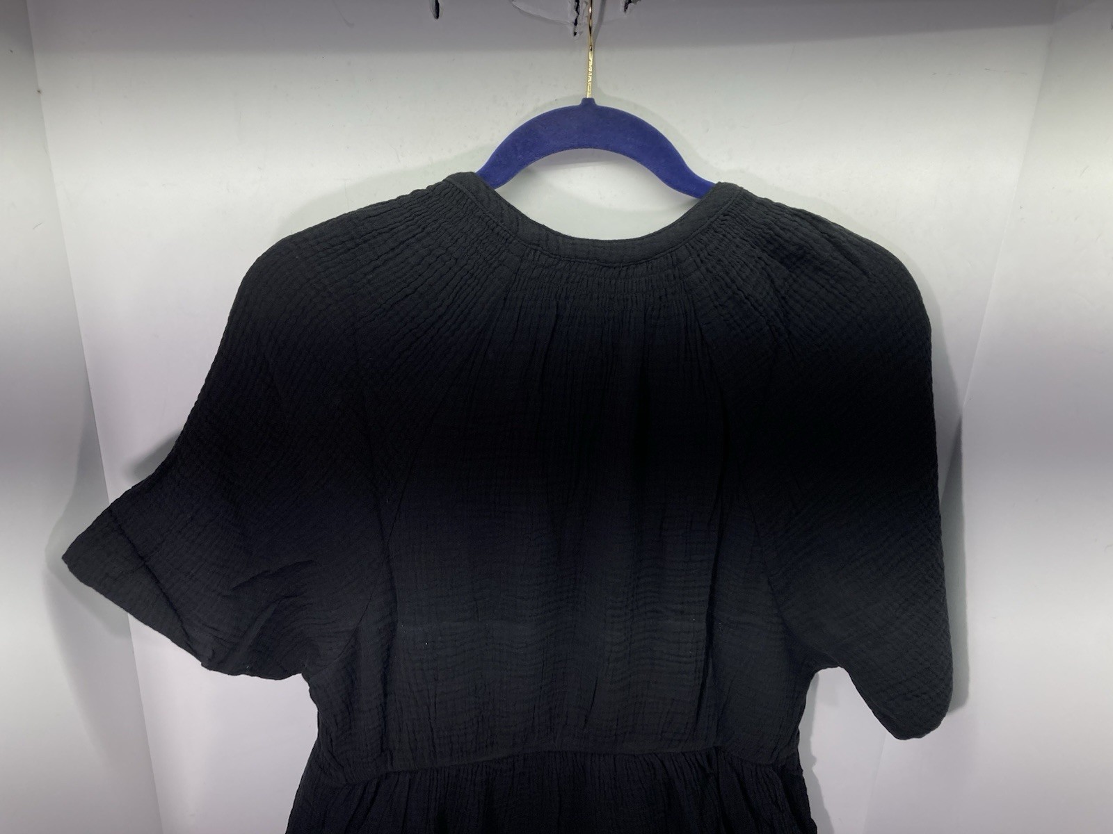 Gap Gauze Tiered Dress Women Size Small Black Short Sleeve Pockets Crinkled NWT