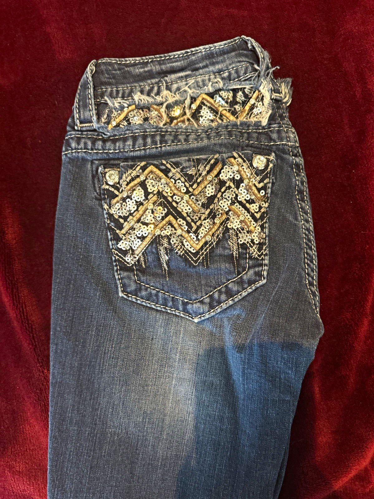 Miss Me Women’s Bootcut Mid Rise Medium Wash Blue Denim Embellished 5-Pocket