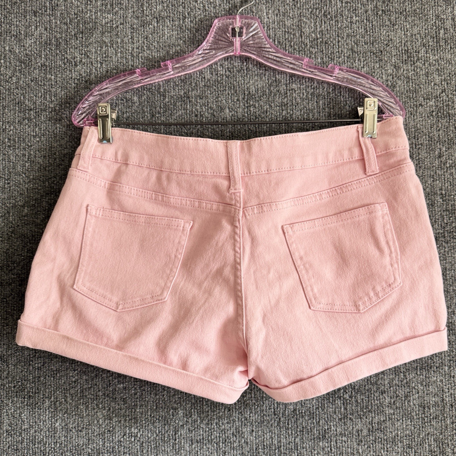 No Boundaries Juniors High Rise Denim Shorts Size 15 Pink Cuffed 3″ Inseam