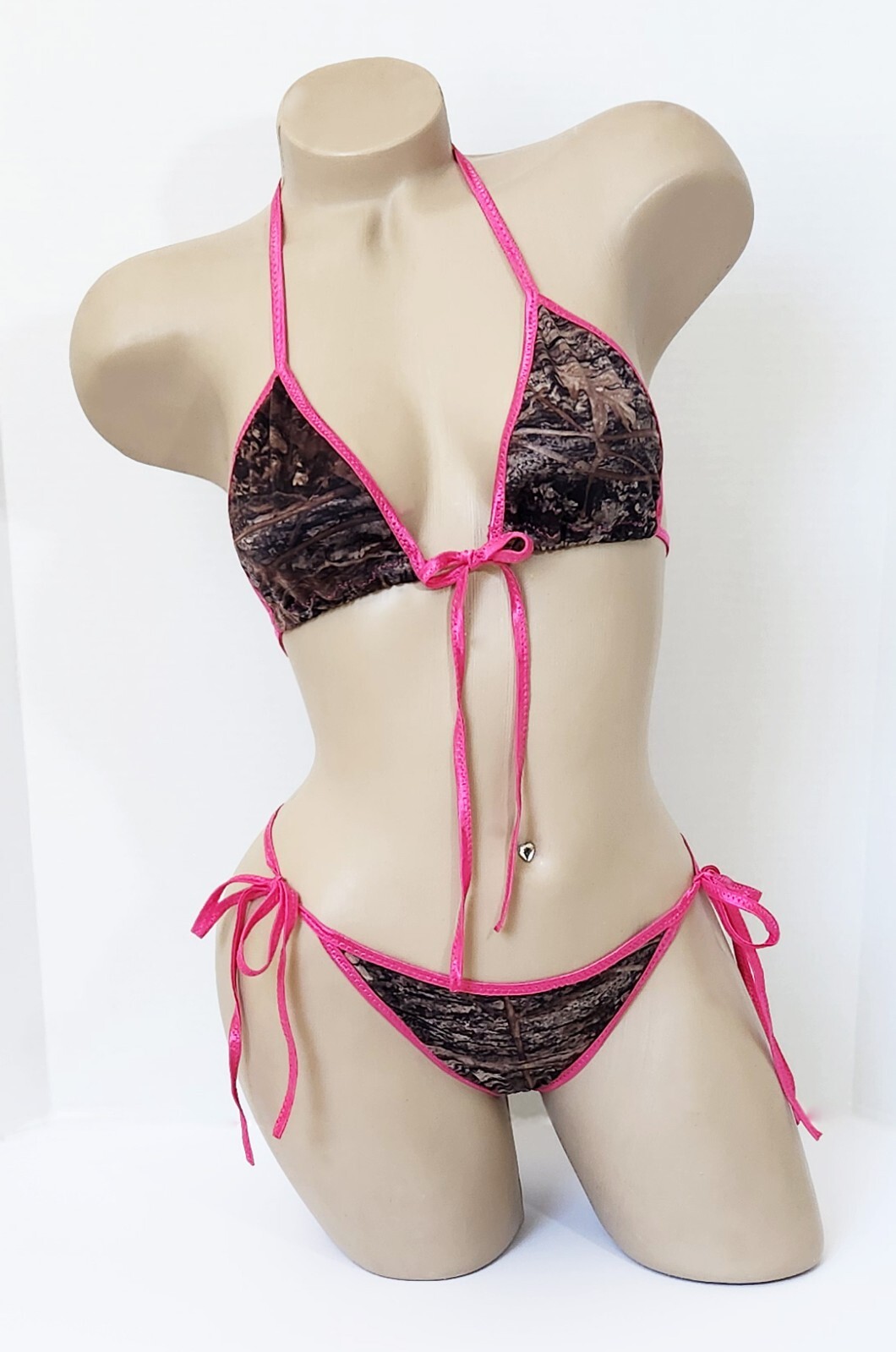 Camo Bikini w/ Front Tie Top (Hot Pink)! Scrunched or Not – Custom Made – XS – L