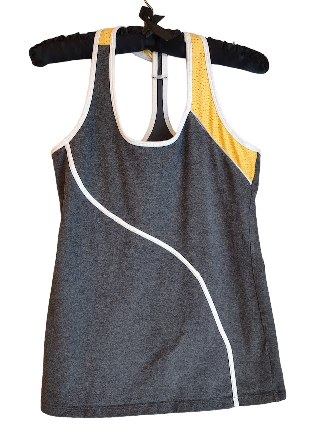 Women’s Marika Sport T-Back Coolmax Jogger Top Grey Yellow White Size Med
