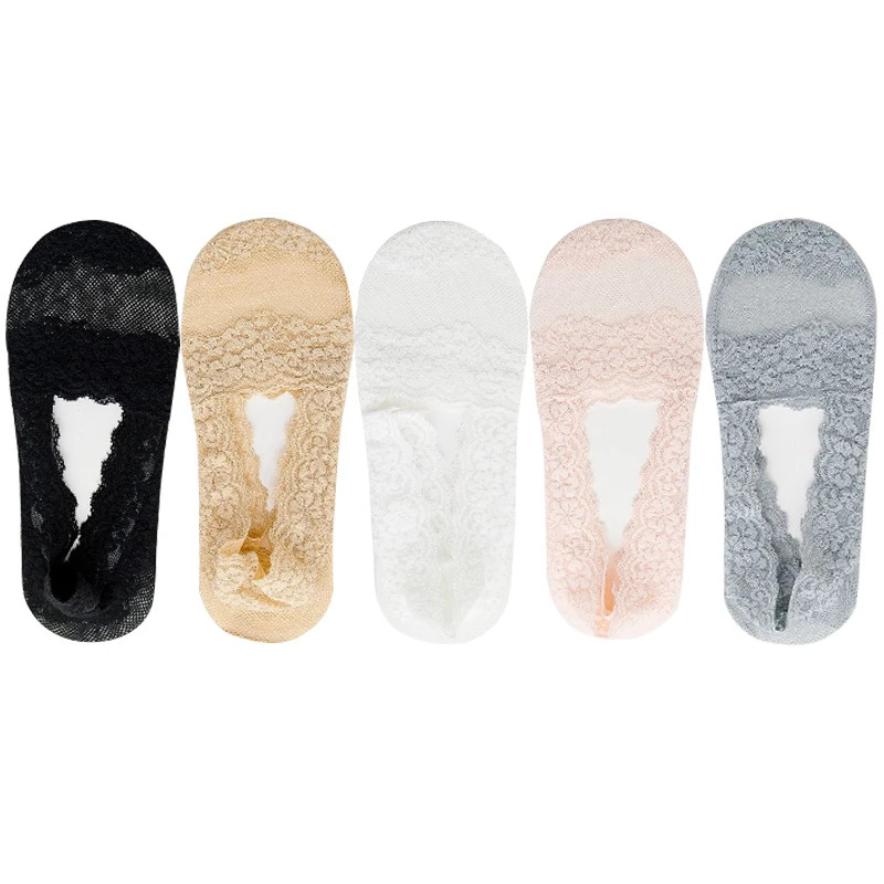 5 Pairs Socks Women’s Lace Invisible Short Ankle Foot Cotton White Low Cut Boat