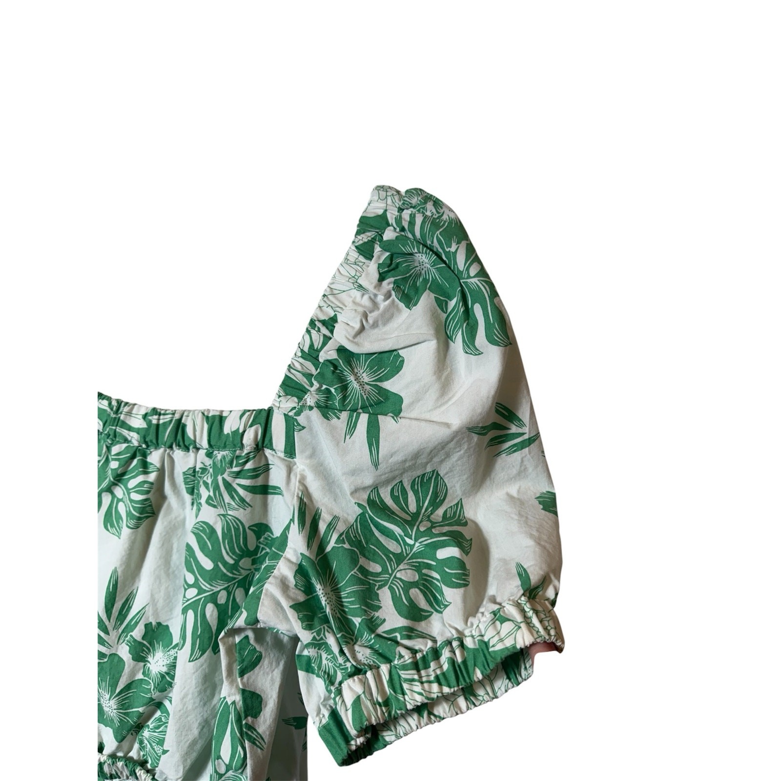 NWT American Eagle Sz S Puff Sleeve Tropical Palm Print Crop Top Resort Vacation