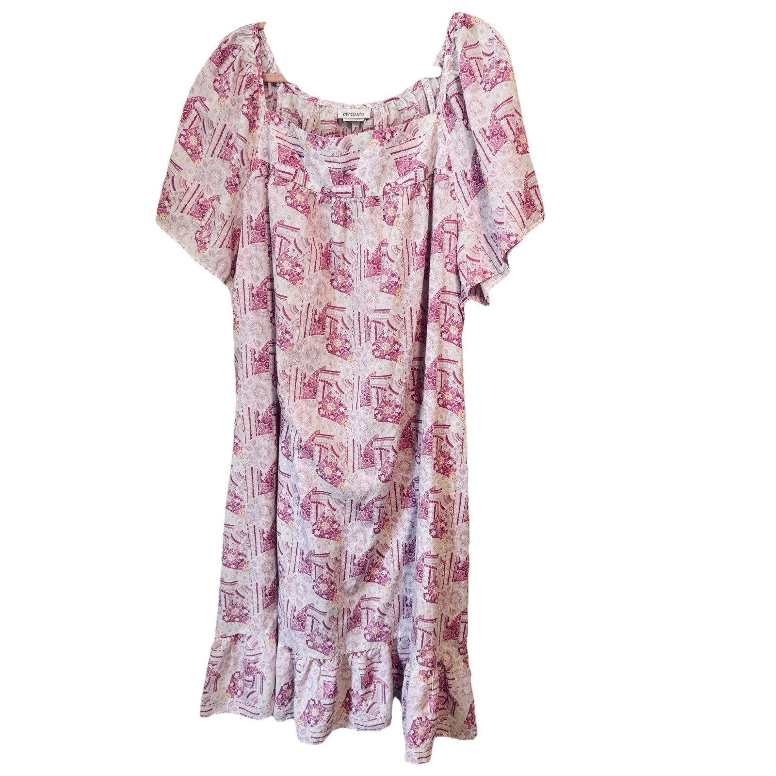 CW Classics House Dress Women’s Plus Size 3X Pink Floral Paisley Lounge Caftan