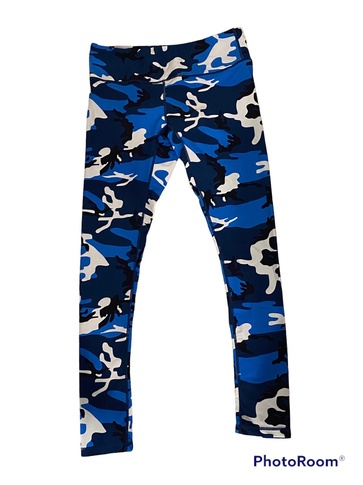 Sporti Womens Small Blue Camo Print Leggings Stretch Yoga Pants Athletic Bottoms
