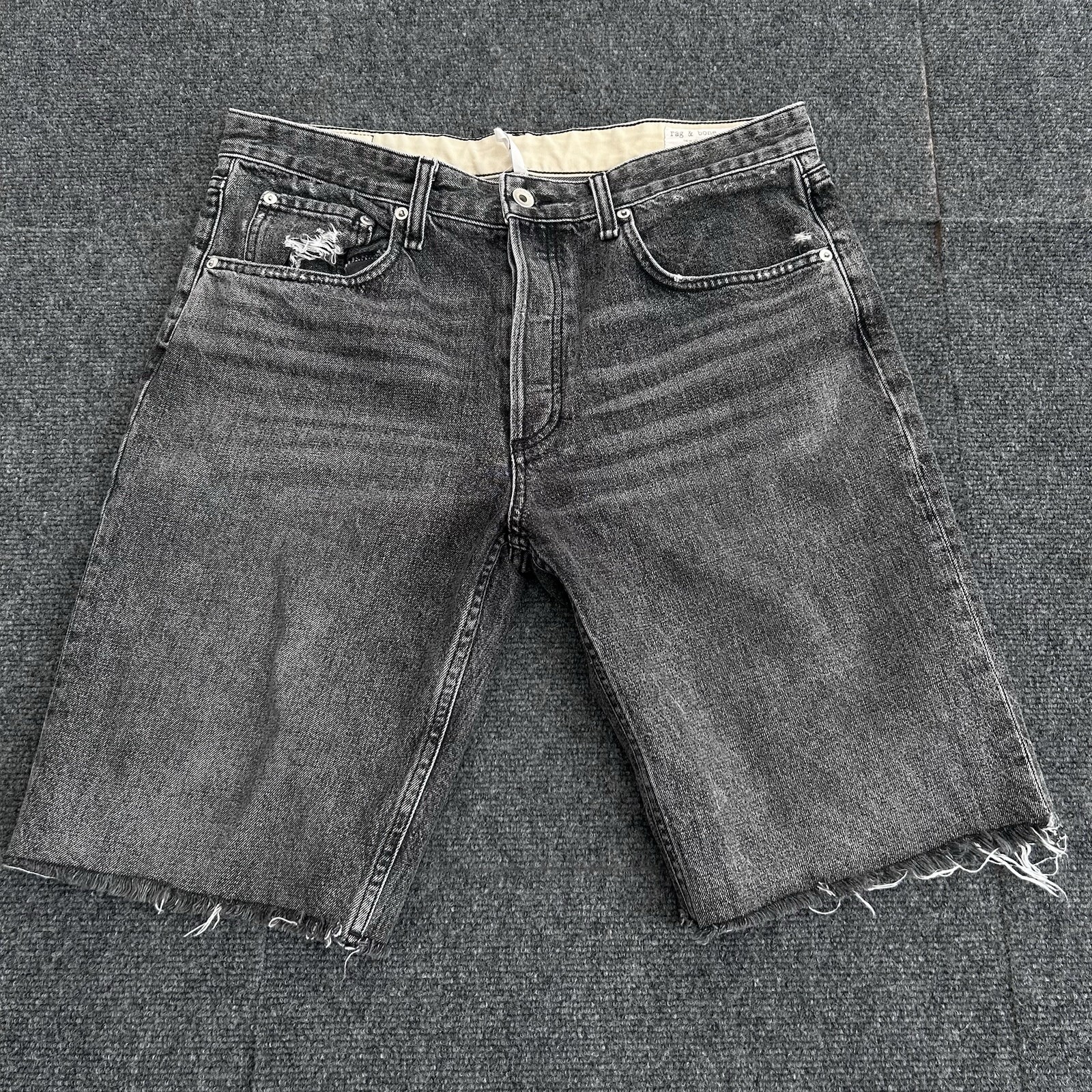 Rag & Bone Shorts Womens 34* Black Denim Rosa Mid-Rise Walking Cut Off Jorts USA