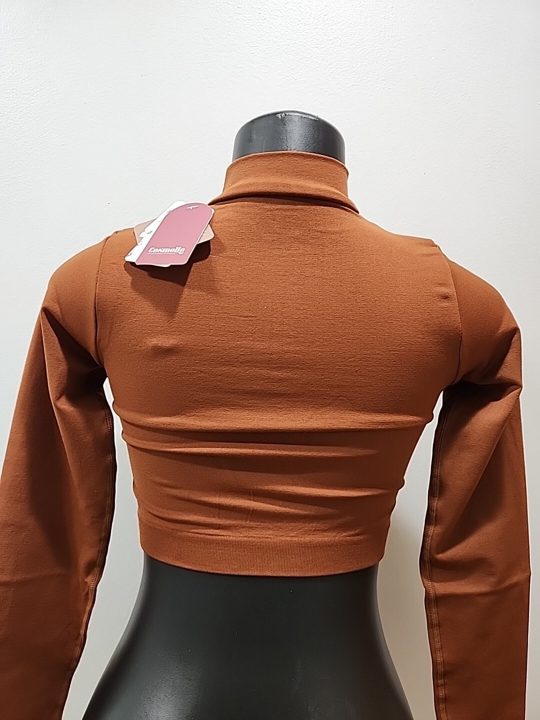 Cosmolle Workout Yoga Compression Top Long Sleeve Cropped Brown Medium