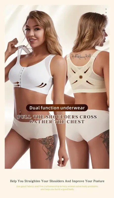 Women’s Front Closure Posture Support Bra Cross Back Sports Bra Plus