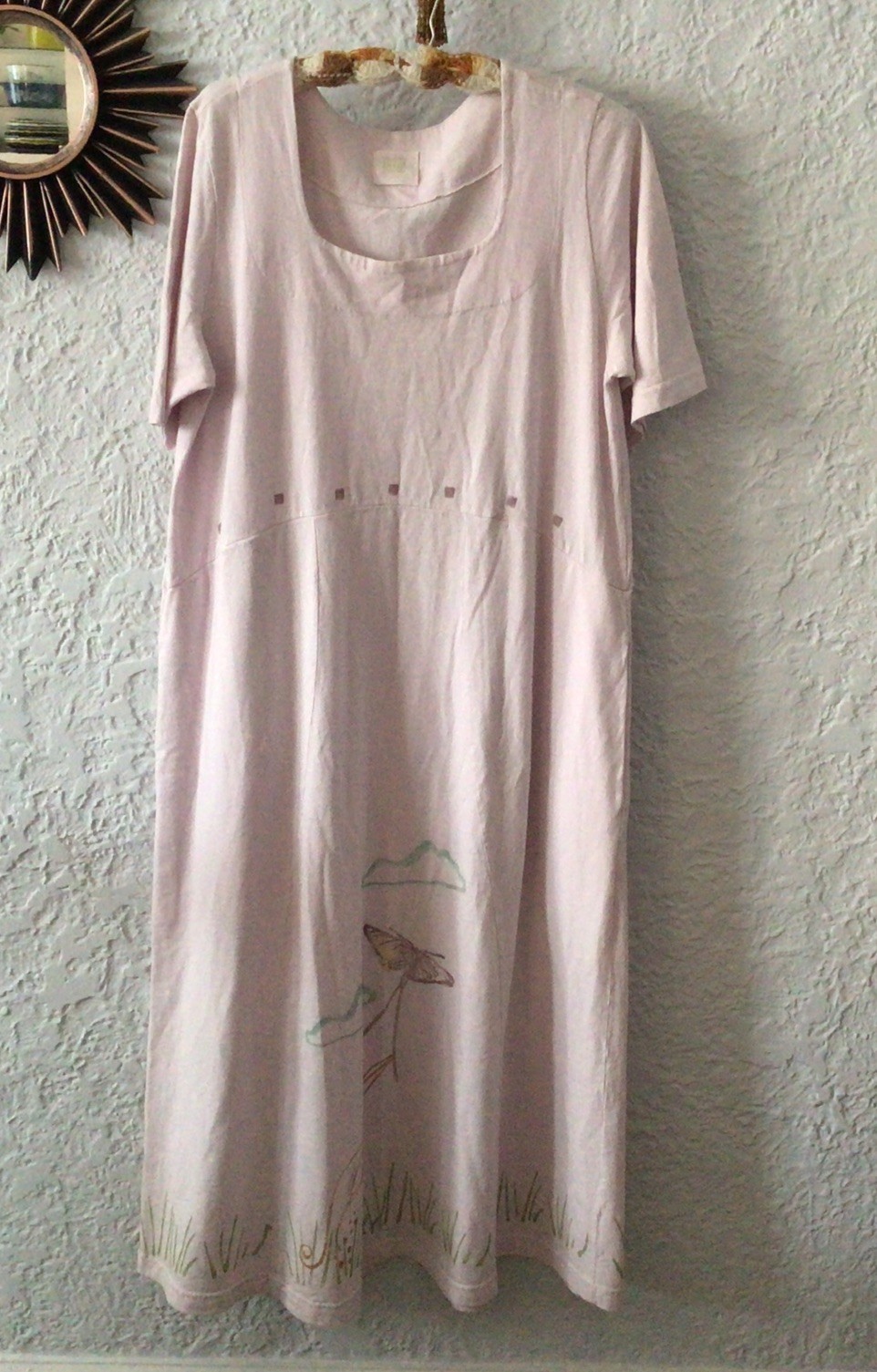 Blue Fish Women’s Organic Cotton Dress Hand Painted Lilac Butterflies Pockets
