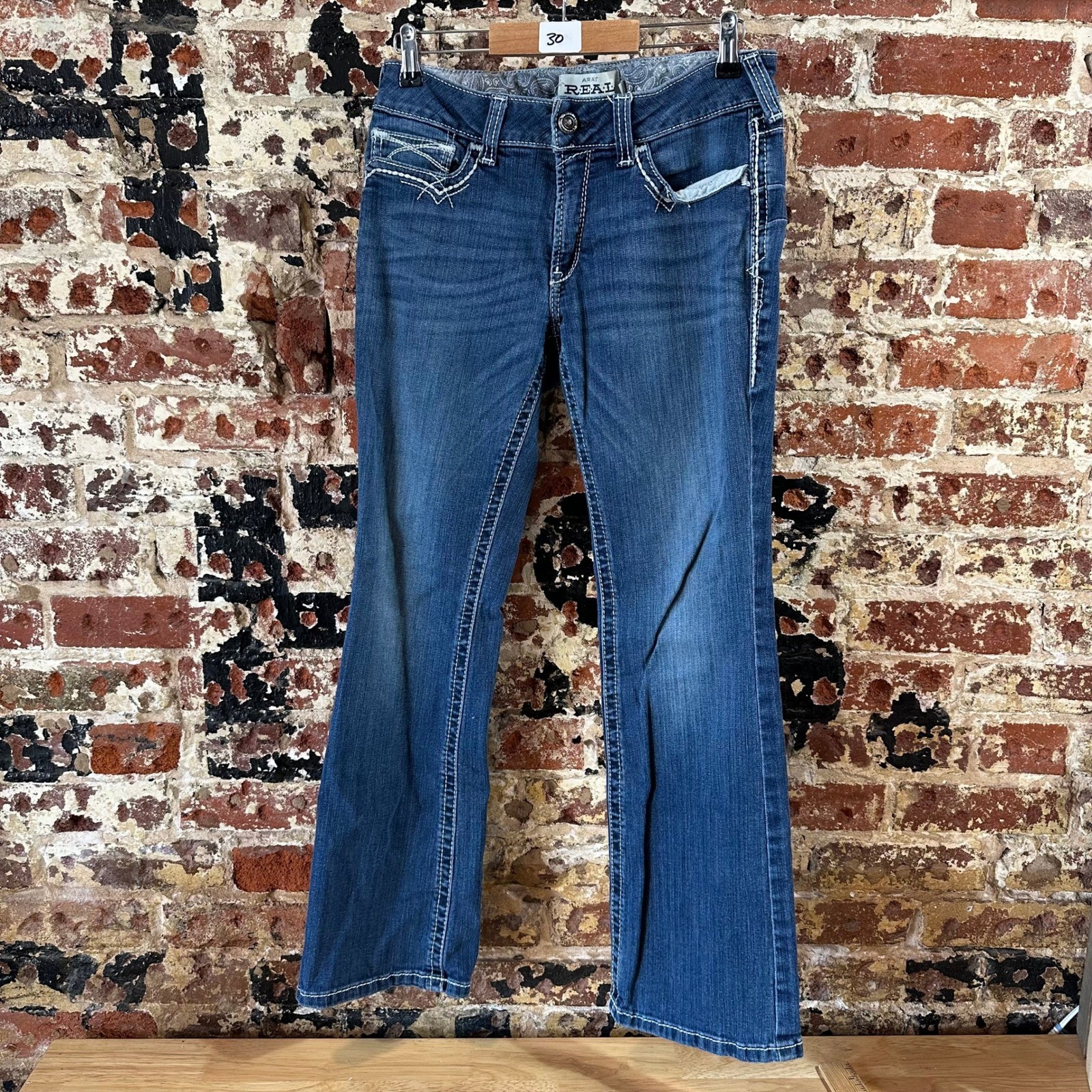 Ariat Jeans Womens 30s Blue Denim Mid Rise Bootcut Real 31×29.5″