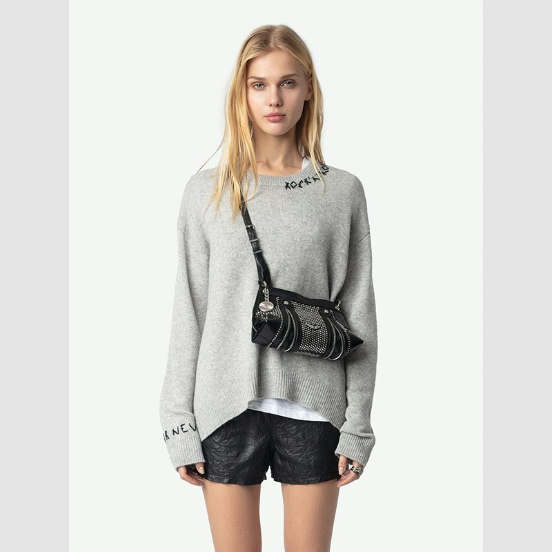 Women Zadig & Voltaire Handmade Cashmere Wool Round Neck Knitted Sweater Top SML