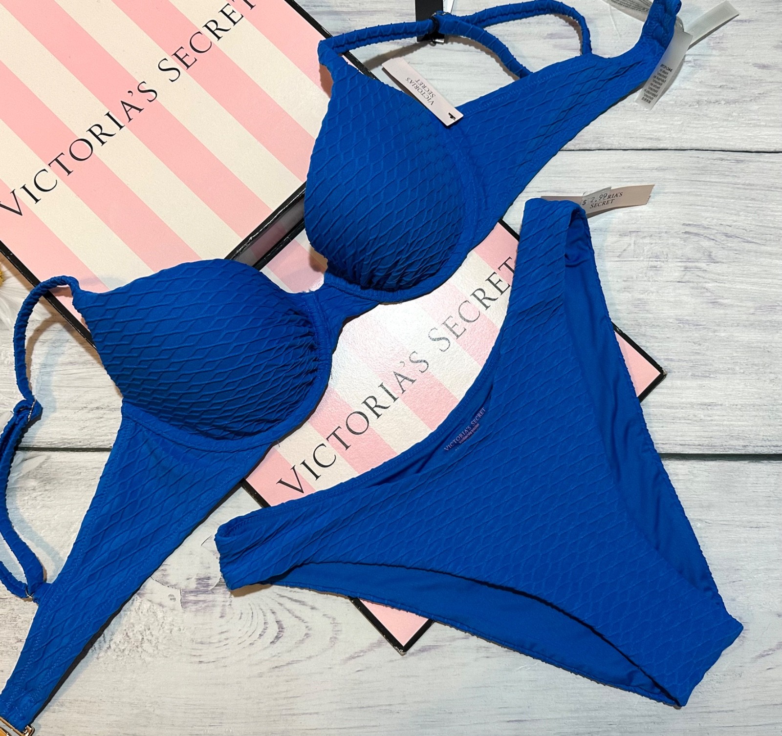 Victoria’s Secret Swim Icon Push-Up Bikini Top Brazilian Bottom Blue