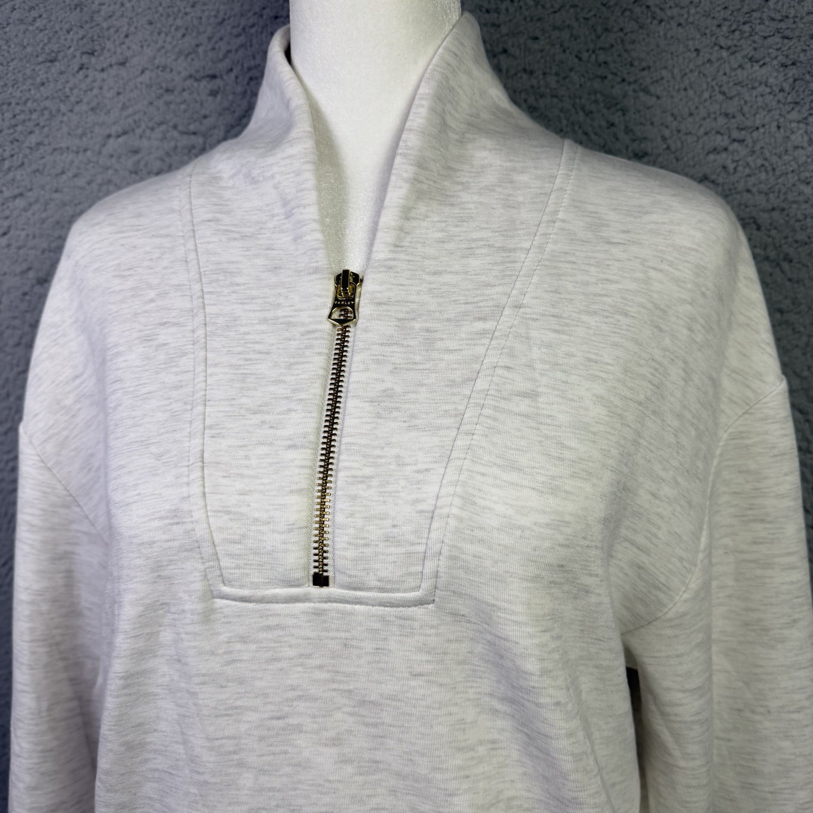 Varley Davidson Sweat Pullover Womens XXS Ivory Marl Doublesoft Quarter Zip