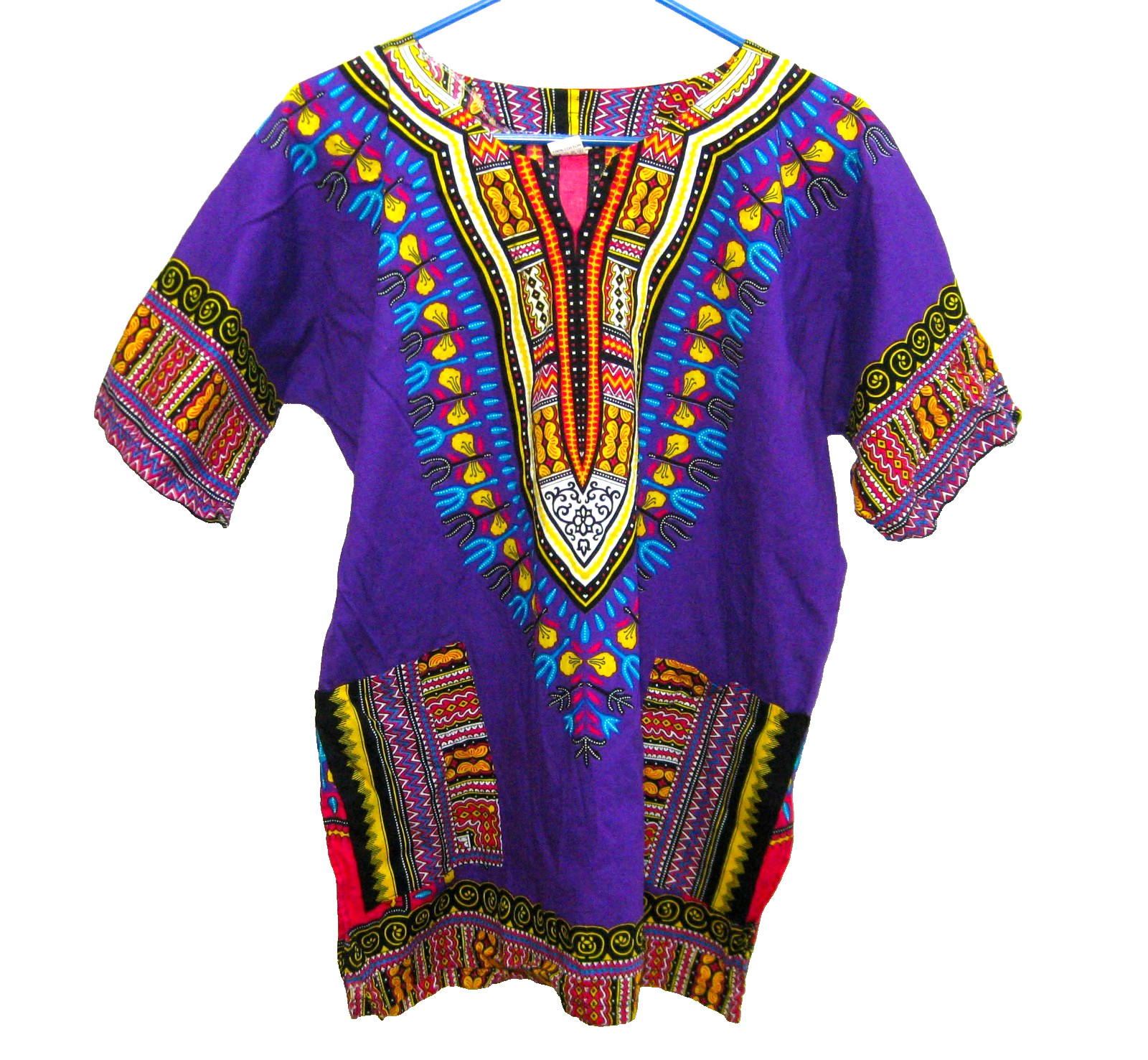 Mama & Papa Thailand Shirt Women Medium Dashiki Kurta Purple Colorful Top Cotton