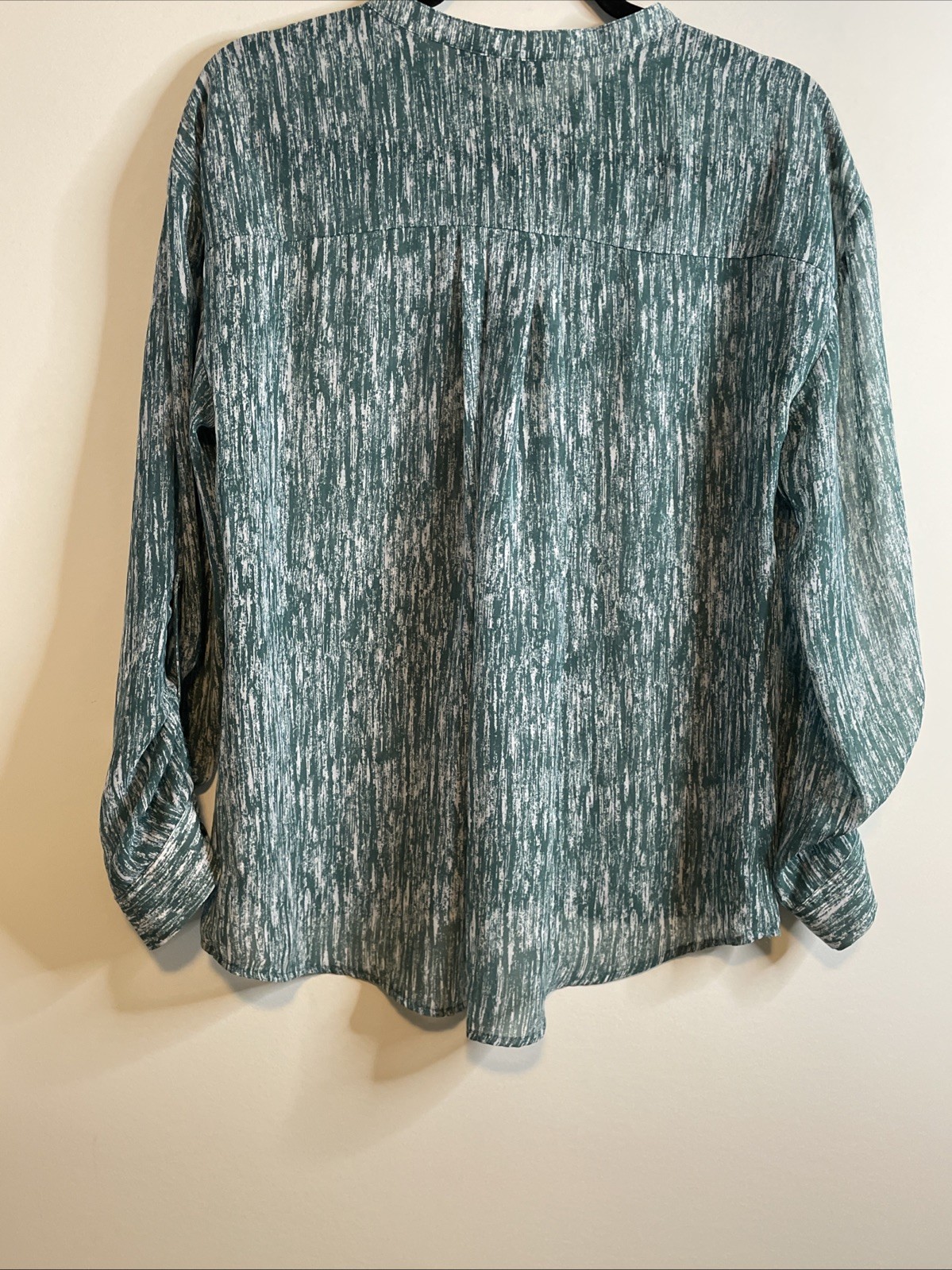 a.n.a A New Approach Petite XL Teal White Marled Blouse Long Sleeve Casual