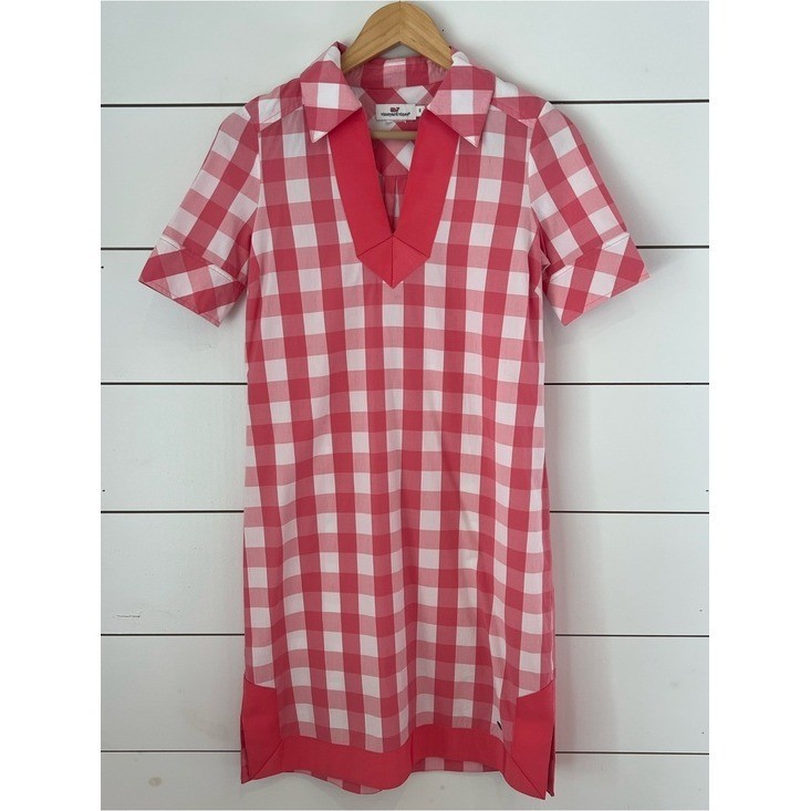 Vineyard Vines Pink and White Gingham Shift Dress with Contrast Trim