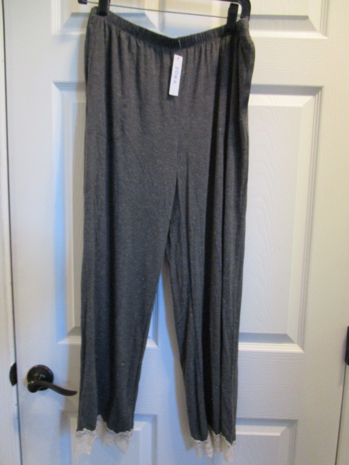 SOMA COOL NIGHTS LACE TRIM PAJAMA PANTS IN CHARCOAL HEATHER S/SHINE SIZE LARGE