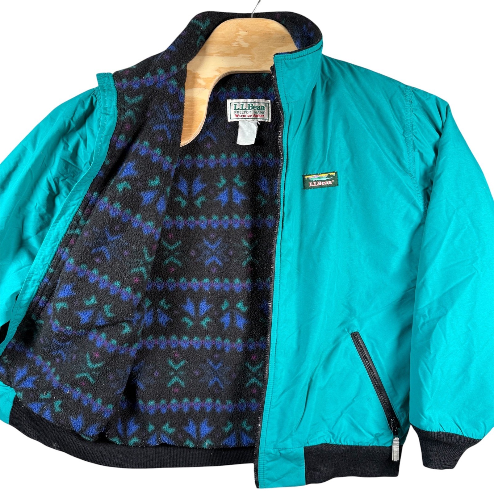 L.L. Bean Warm-up Jacket Women Large Teal Fleece Lined Vintage Nylon Full Zip