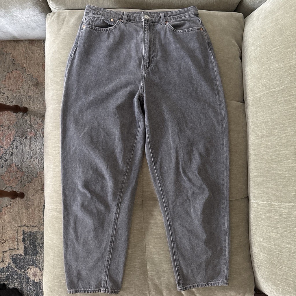 &Denim Women’s Mom Jeans Loose Fit Gray Denim Solid High Rise Size 8