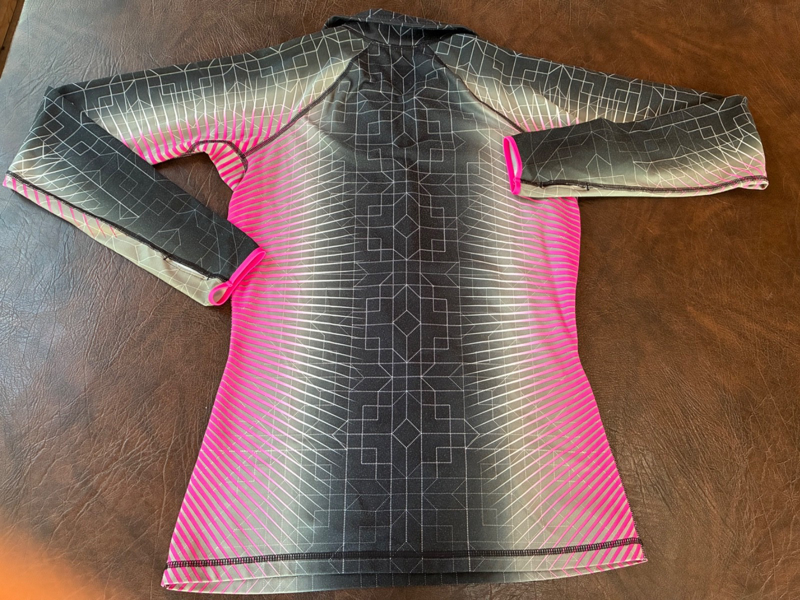 Size M NIKE PRO Dri Fit Running Shirt 1/2 Zip Gray/Pink/Black Thumbholes