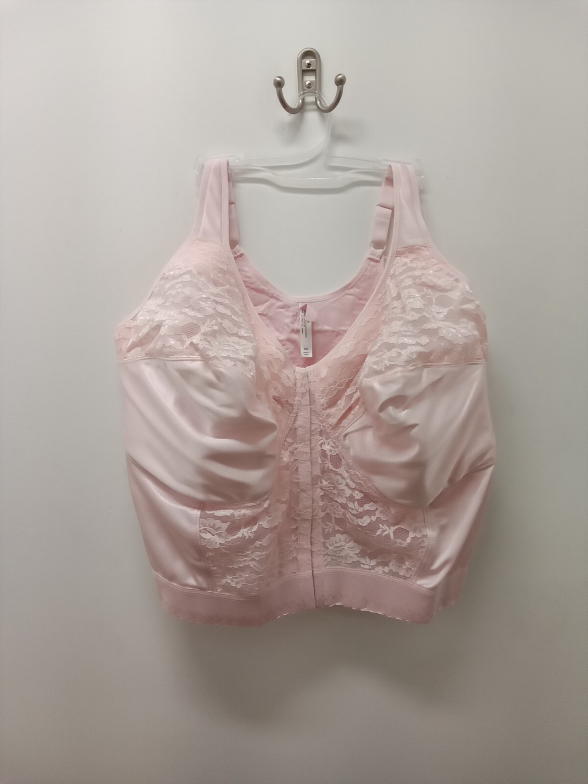 NWOT Womens Comfort Choice Longline Wireless Front Hook Pink Bra Size 50G