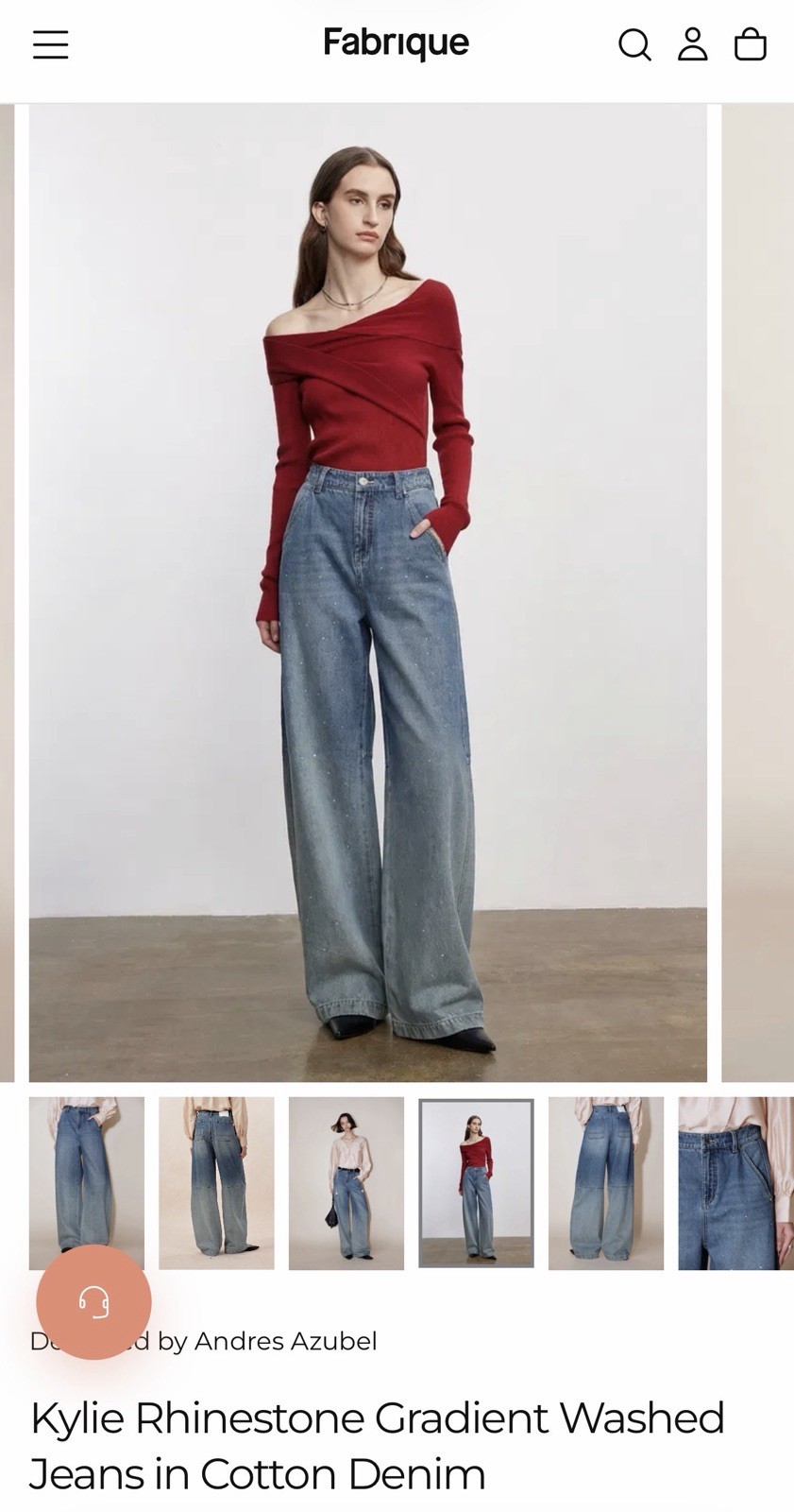 Fabrique Kylie Rhinestone Gradient Washed Jeans In Cotton Denim Size L NWT