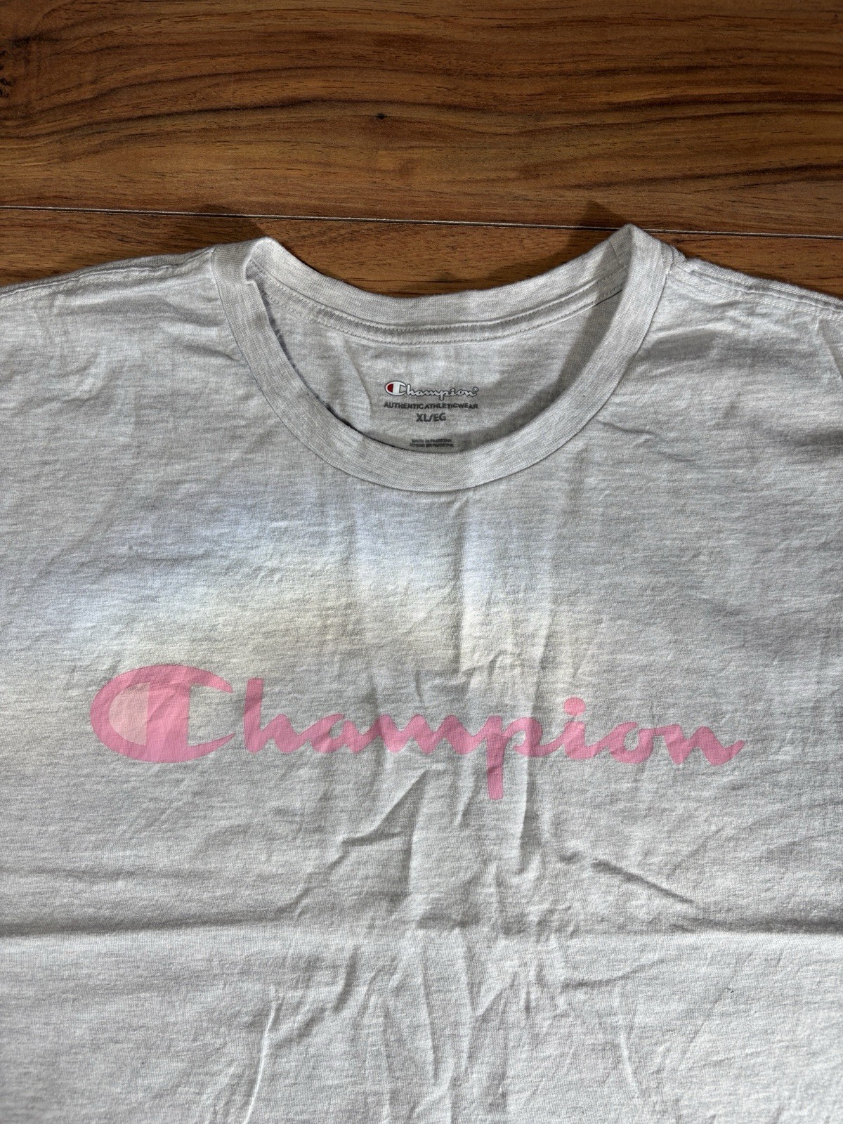 Champion Graphic T-Shirt Womens XL Grey Big Script Logo Tee Classic fit retro