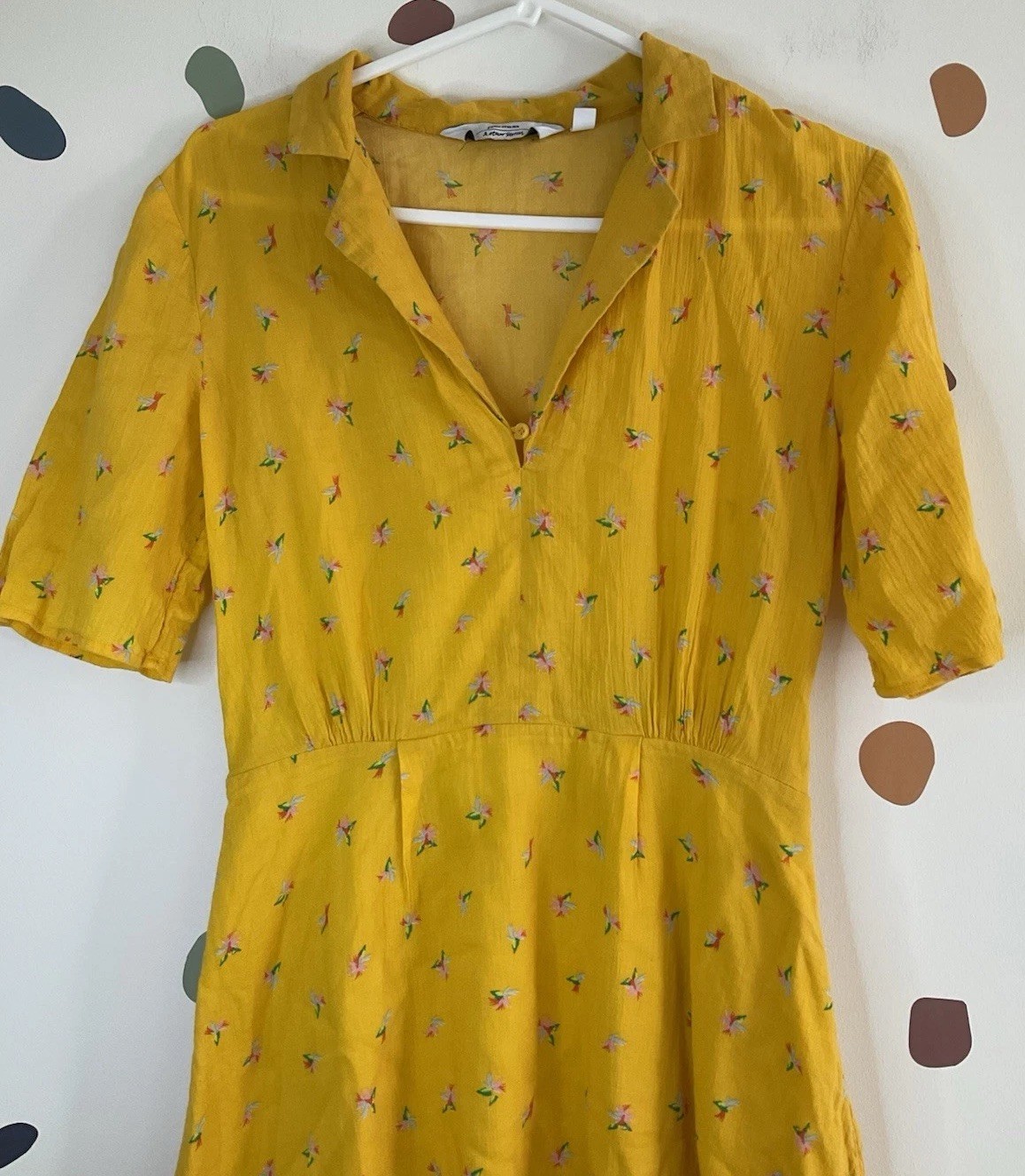Size 10 & Other Stories Tropical Flower Skater Mini Dress Yellow Womens Casual