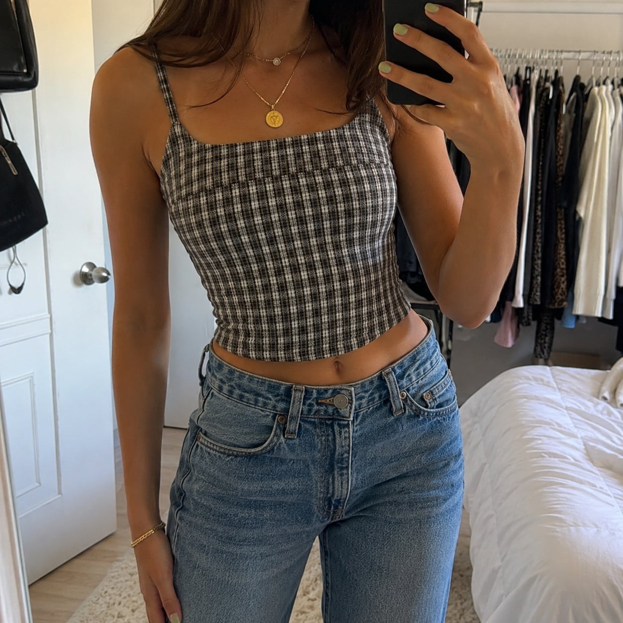 Levi’s Plaid Corset Tank Top Size Small Y2K Zip Back Cami