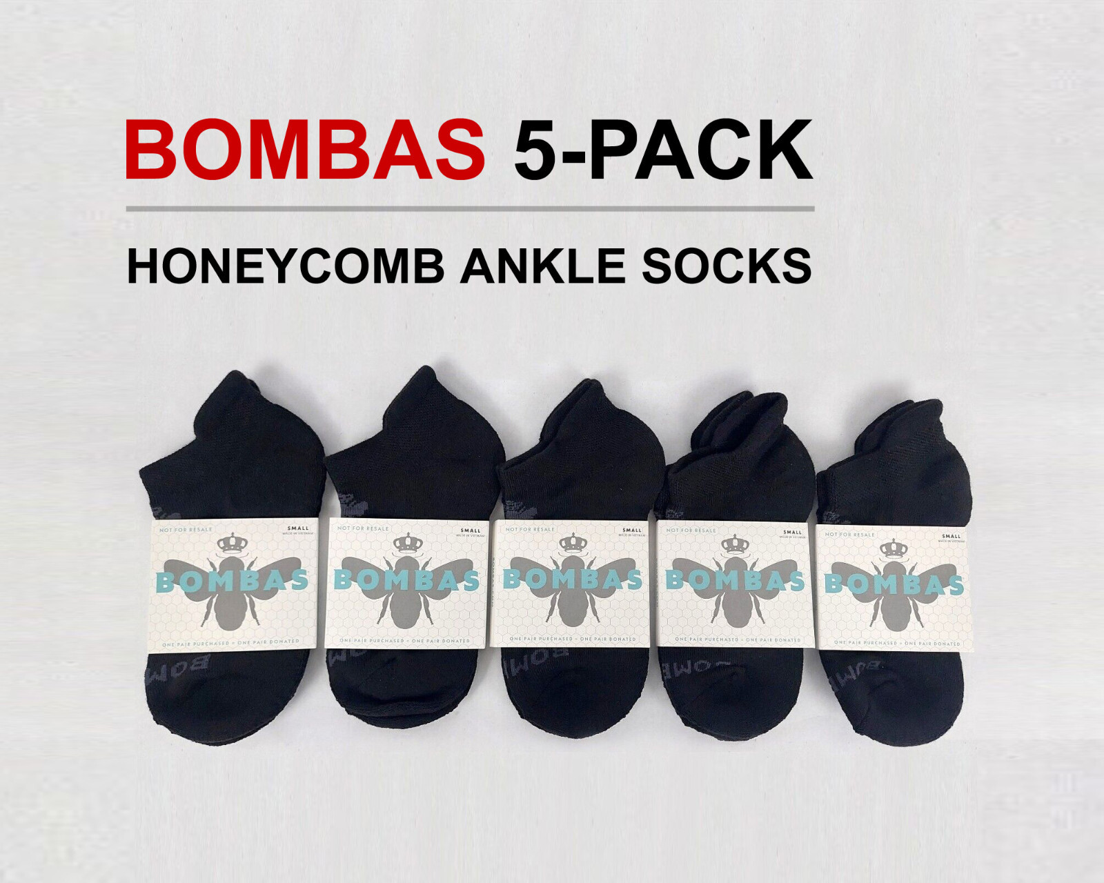 5 Pack Bombas Honeycomb Solids Ankle Socks Women/Men/Kids (Size S – Black)