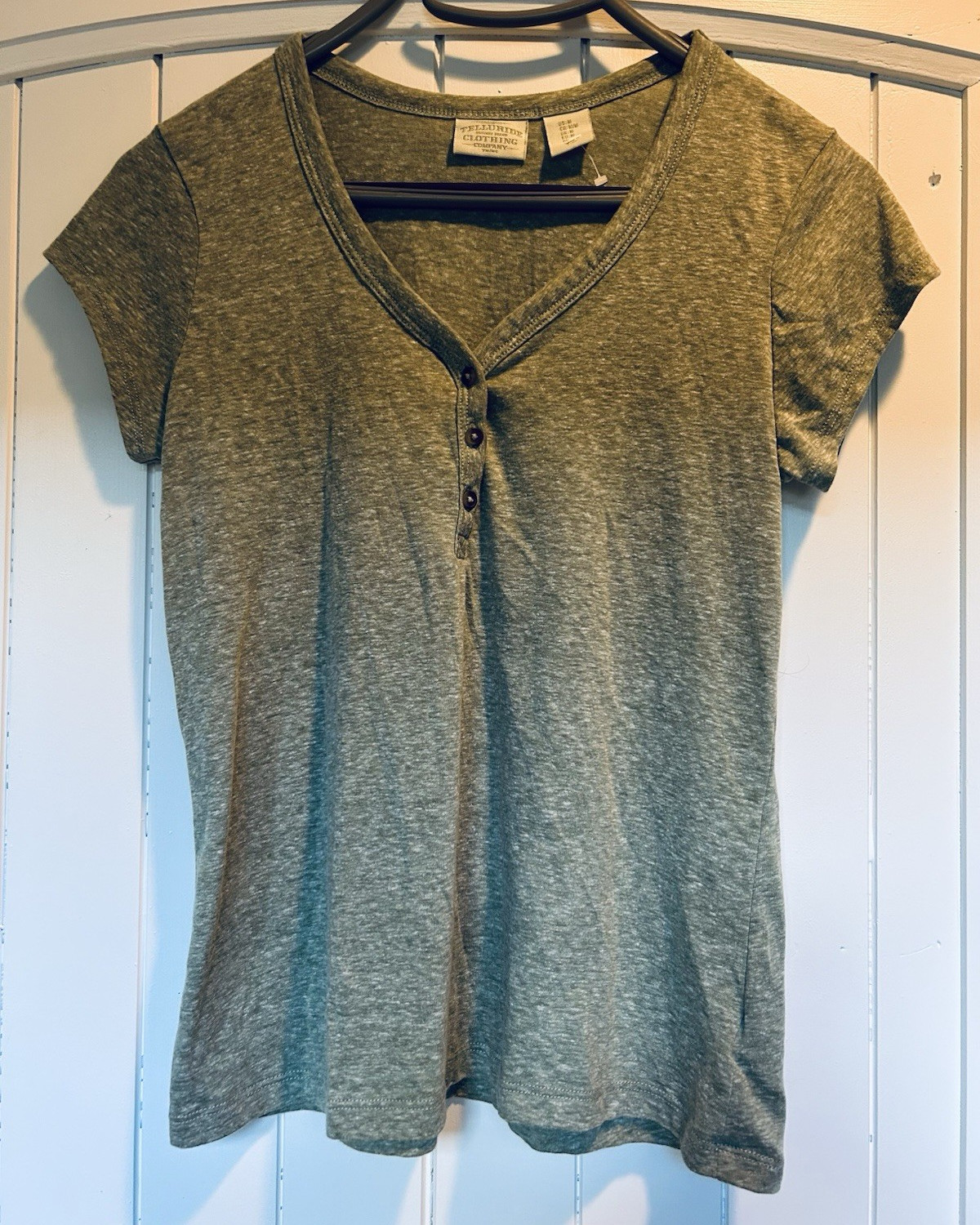 Telluride Clothing Company Cotton Blend Knit V-Neck Henley Tee Green M