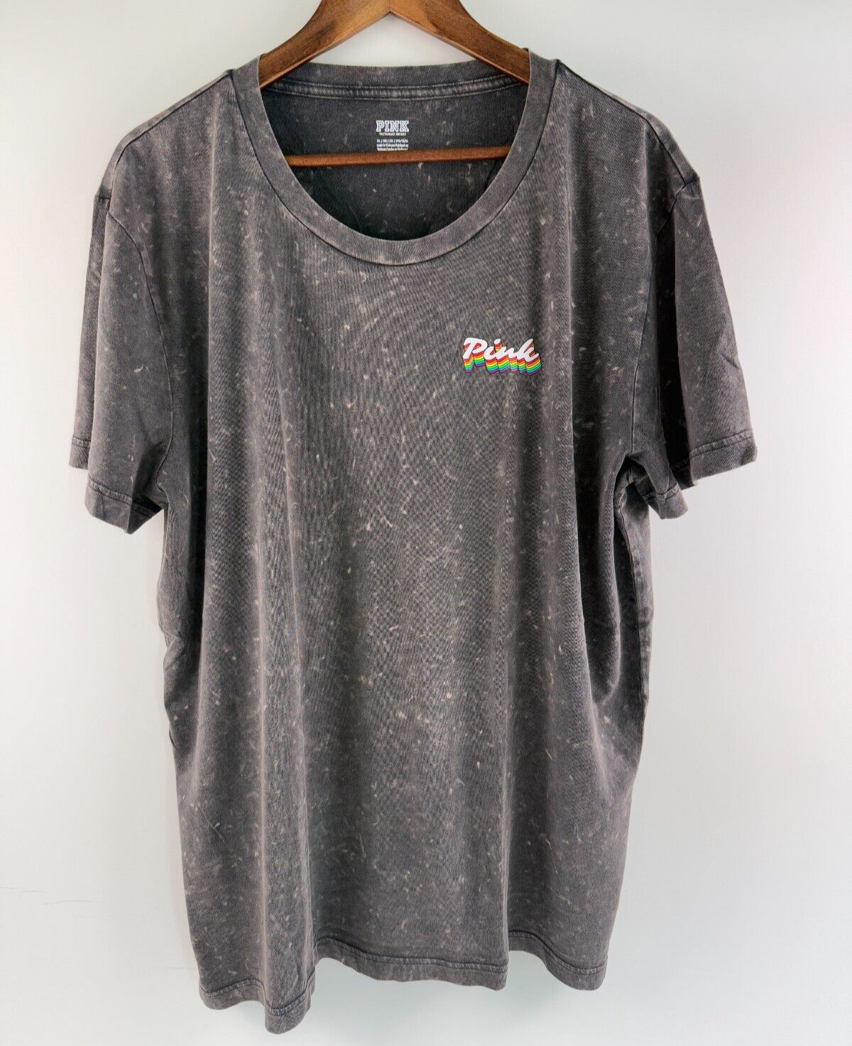 Victoria Secret PINK Dog Logo Round Neck Short Sleeve Oversize Shirt Gray XL NWT