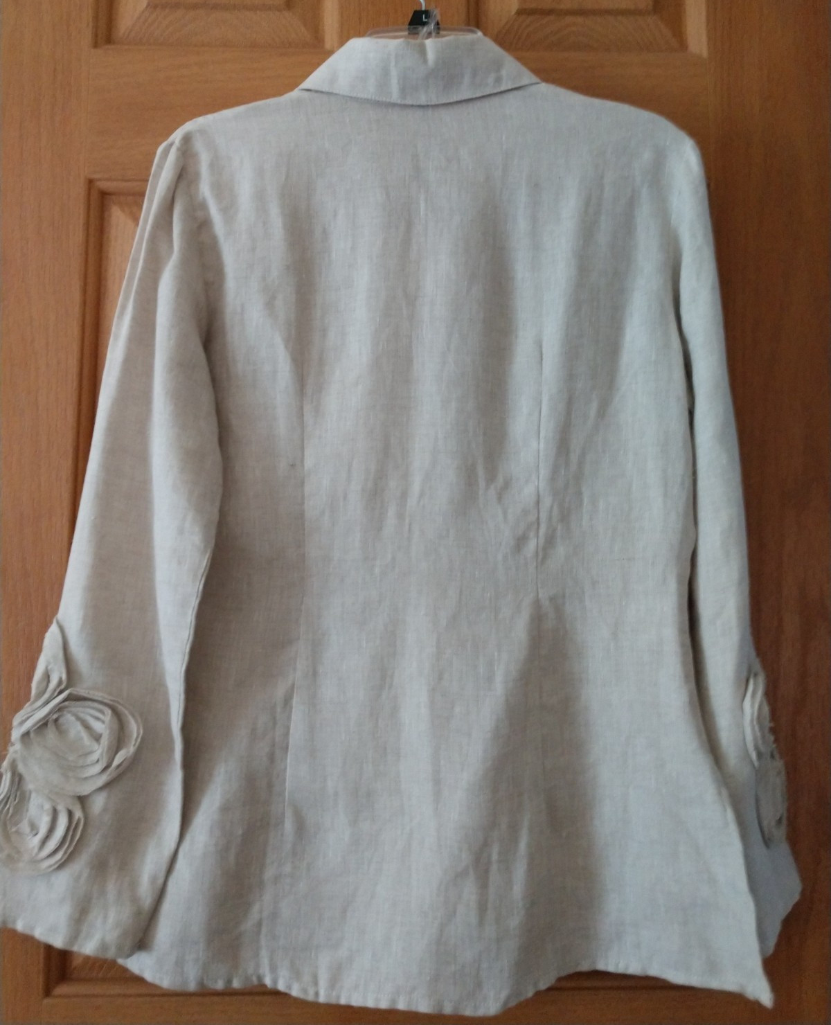 Adriana Contreras Tan Linen Medium M Linen Long Sleeve Sleeve Button Down
