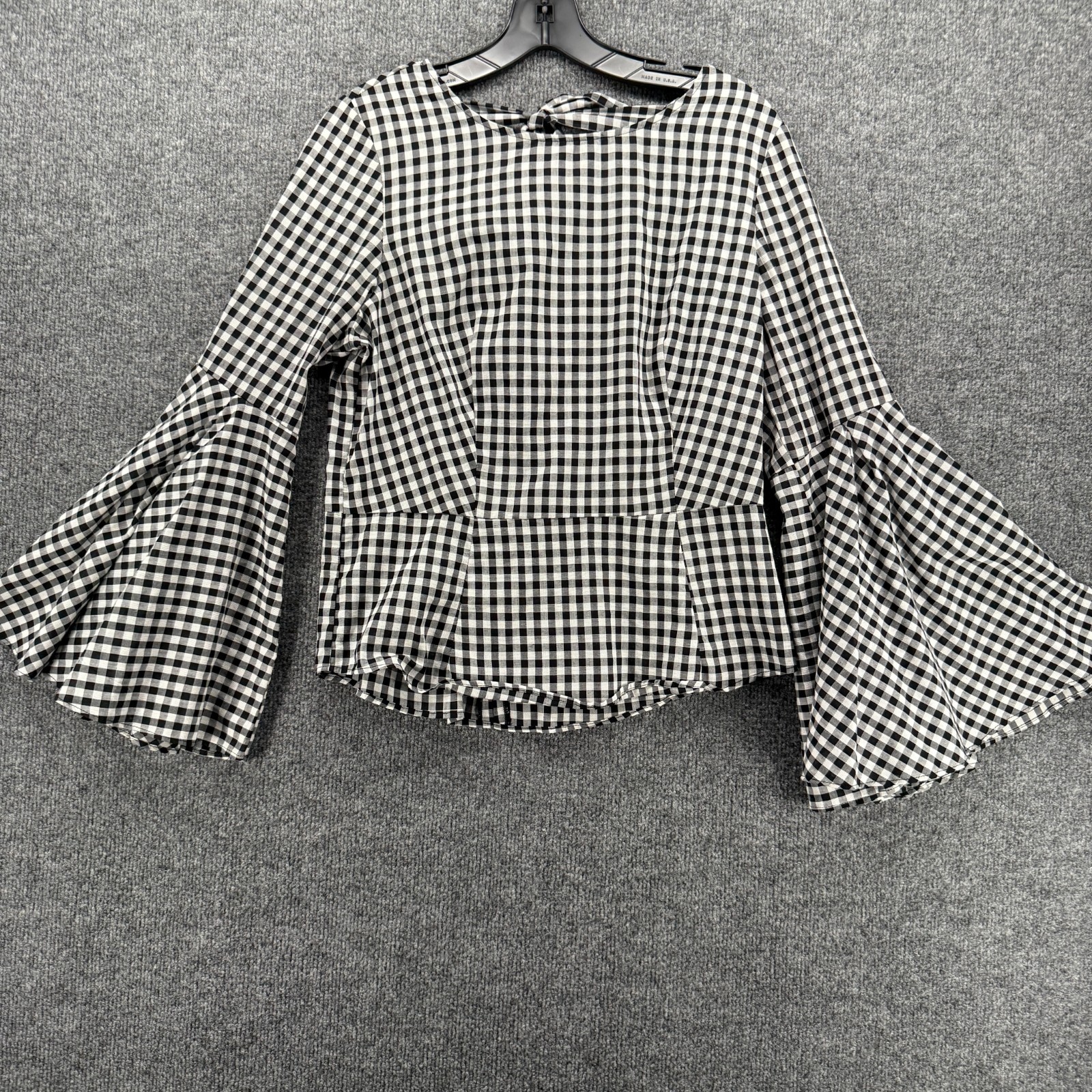 Nanette Lepore Blouse Womens M Black Check Open Back Boho Cottage Old Money