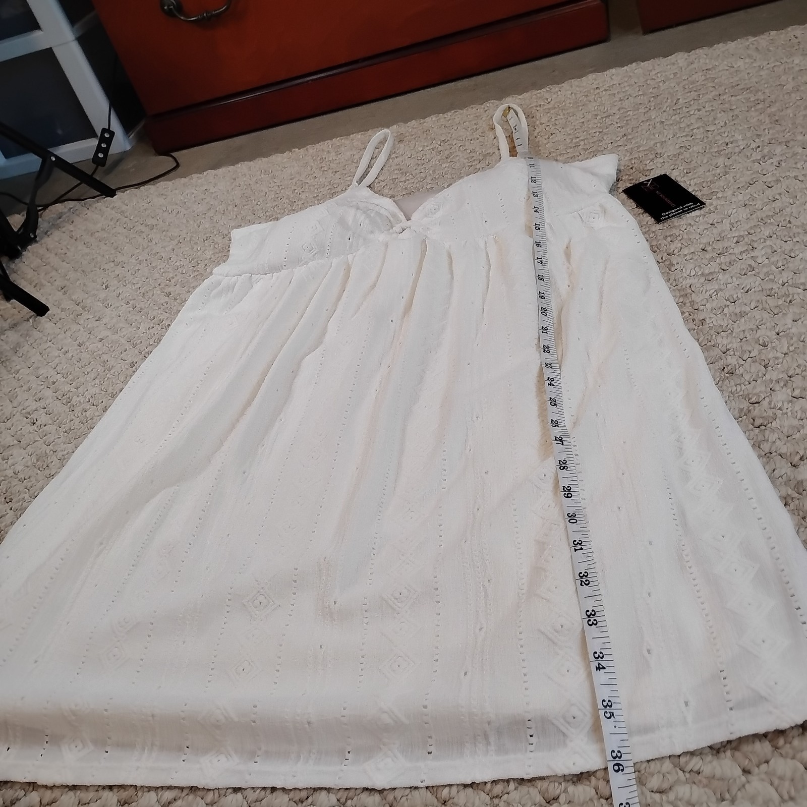 Women XXL Babydoll White Mini Dress Eyelet Stretchy NWT Lined Flowy Light Straps