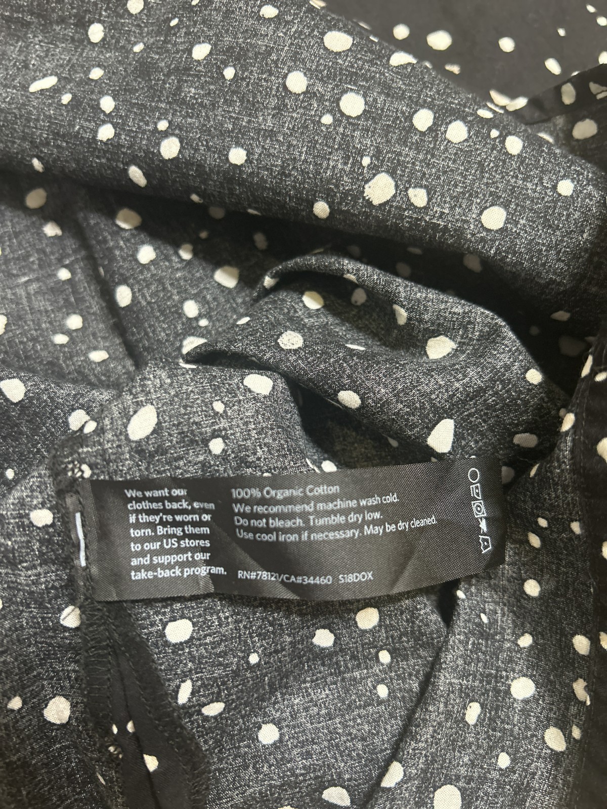 Eileen Fisher Blouse Women S Black White Organic Cotton Dot Printed Short Sleeve