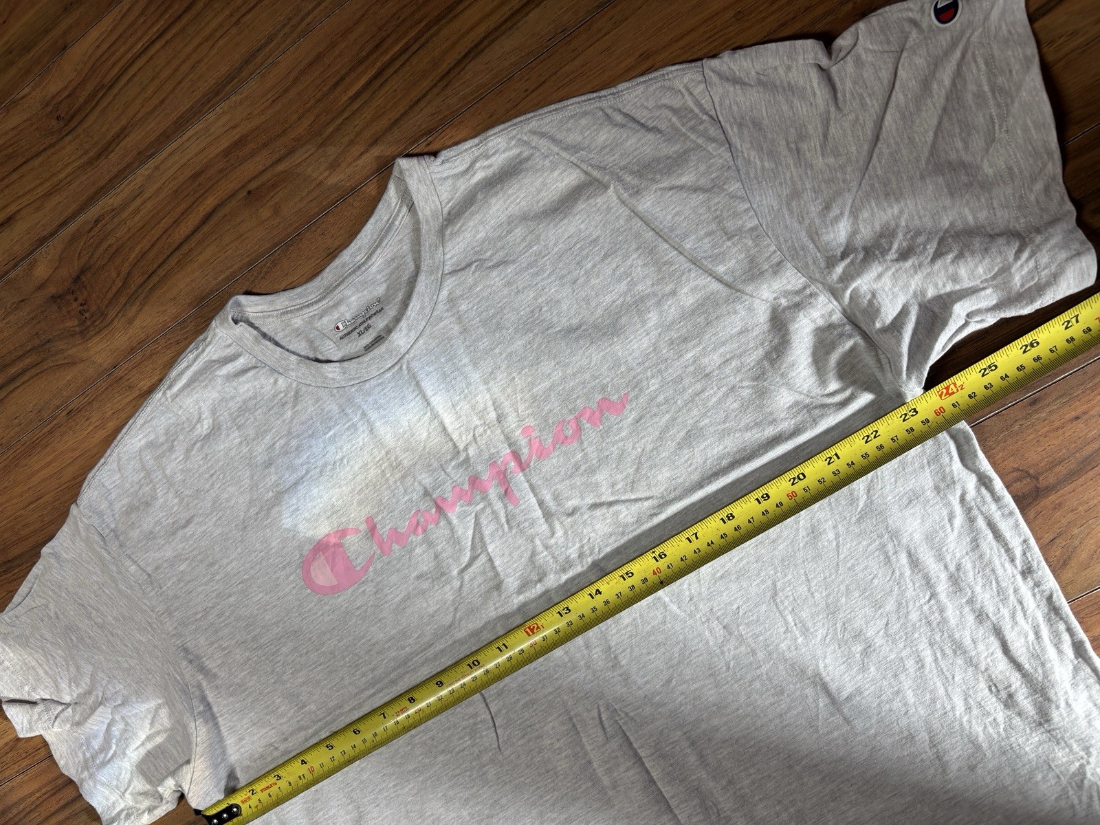 Champion Graphic T-Shirt Womens XL Grey Big Script Logo Tee Classic fit retro