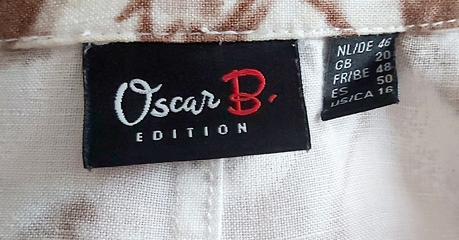 Oscar B. Edition Linen Blend Jacket UK 20 White & Mocha Abstract 3/4 Sleeve