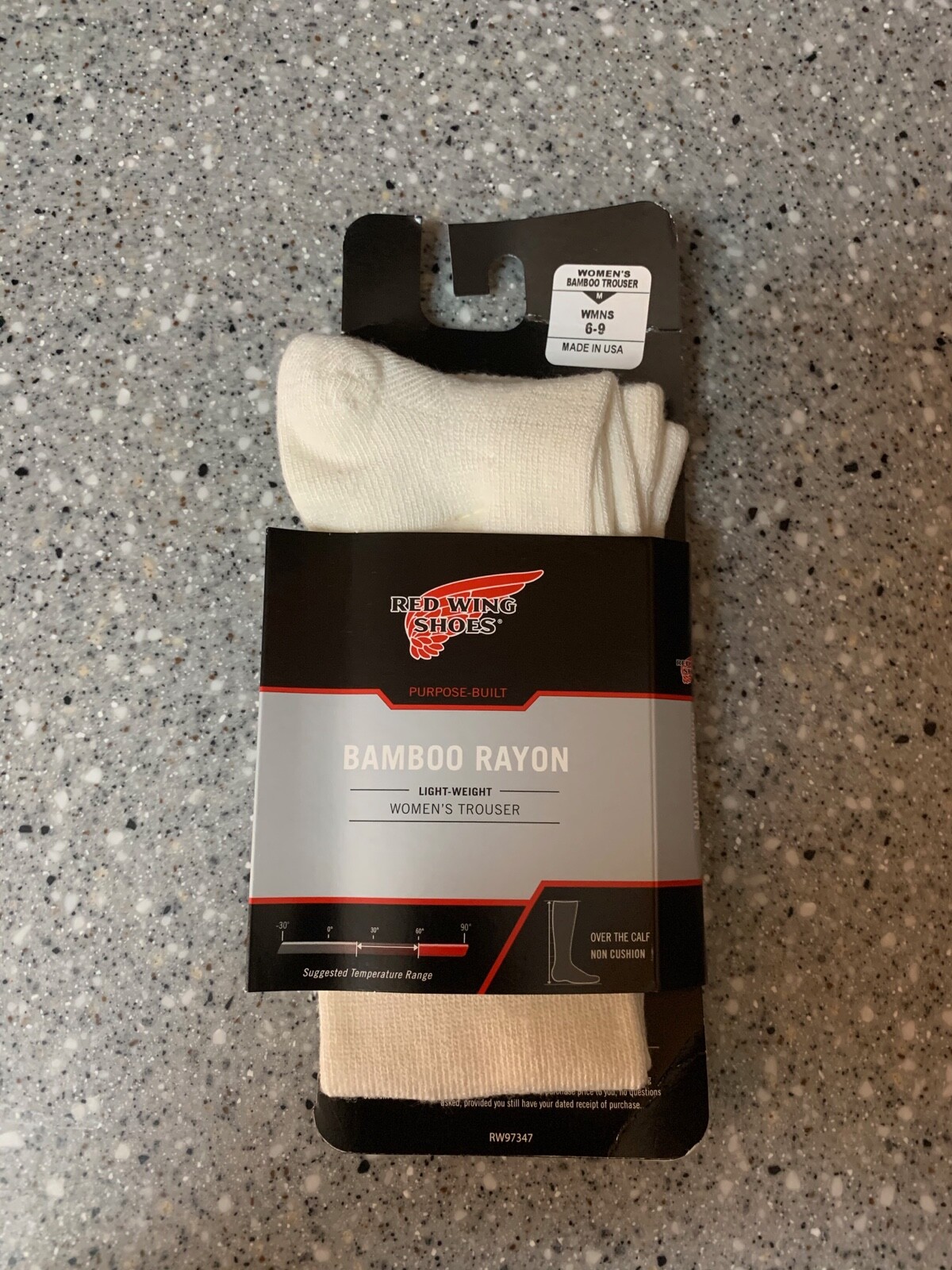 1 pair – Wmn’s M 6-9, Red Wing Trouser White Socks, Bamboo Rayon, Over the Calf