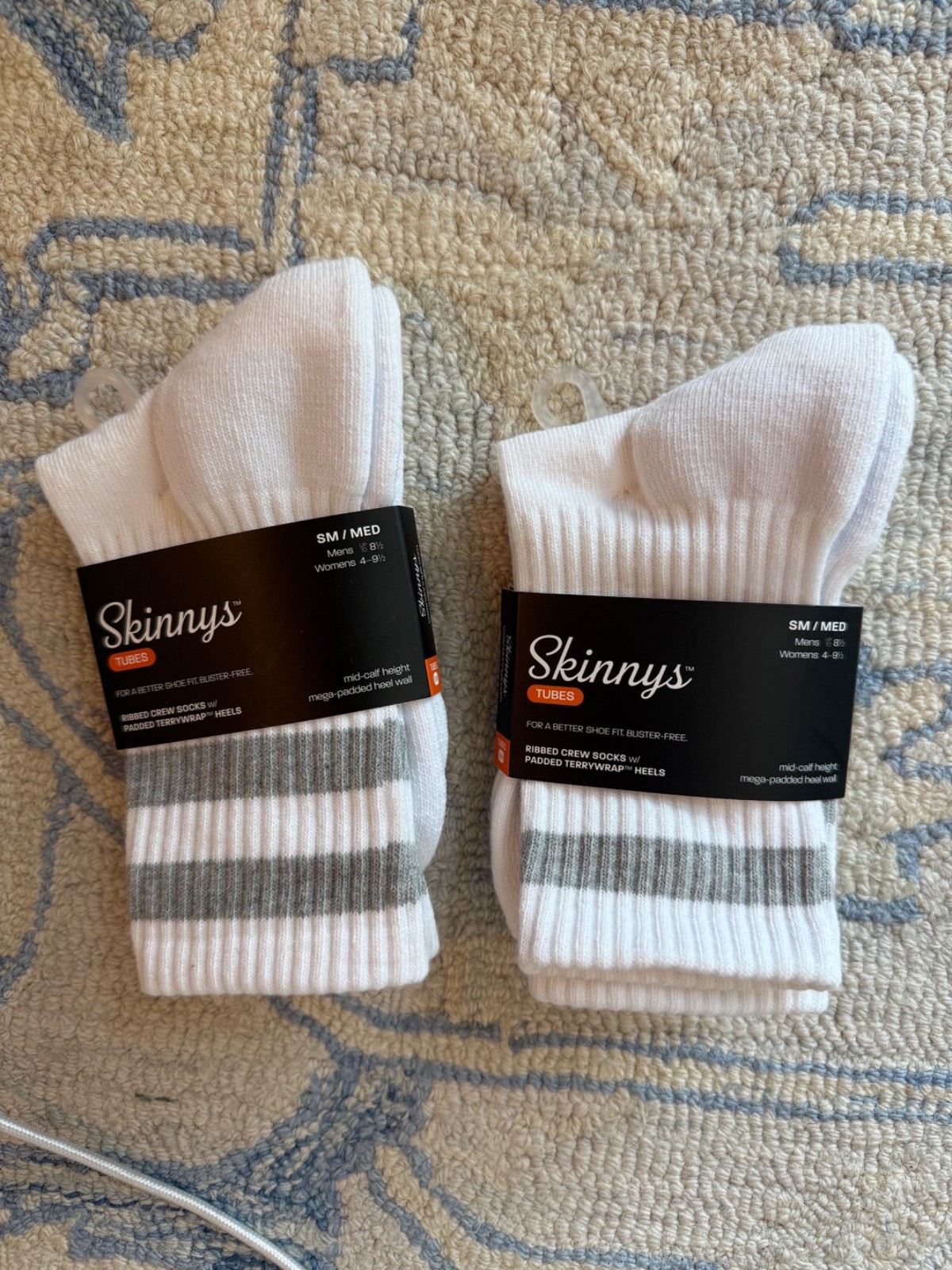 Skinny’s Ribbed Crew Socks, Padded Terrywrap Heels 2 pair small/medium mid-calf