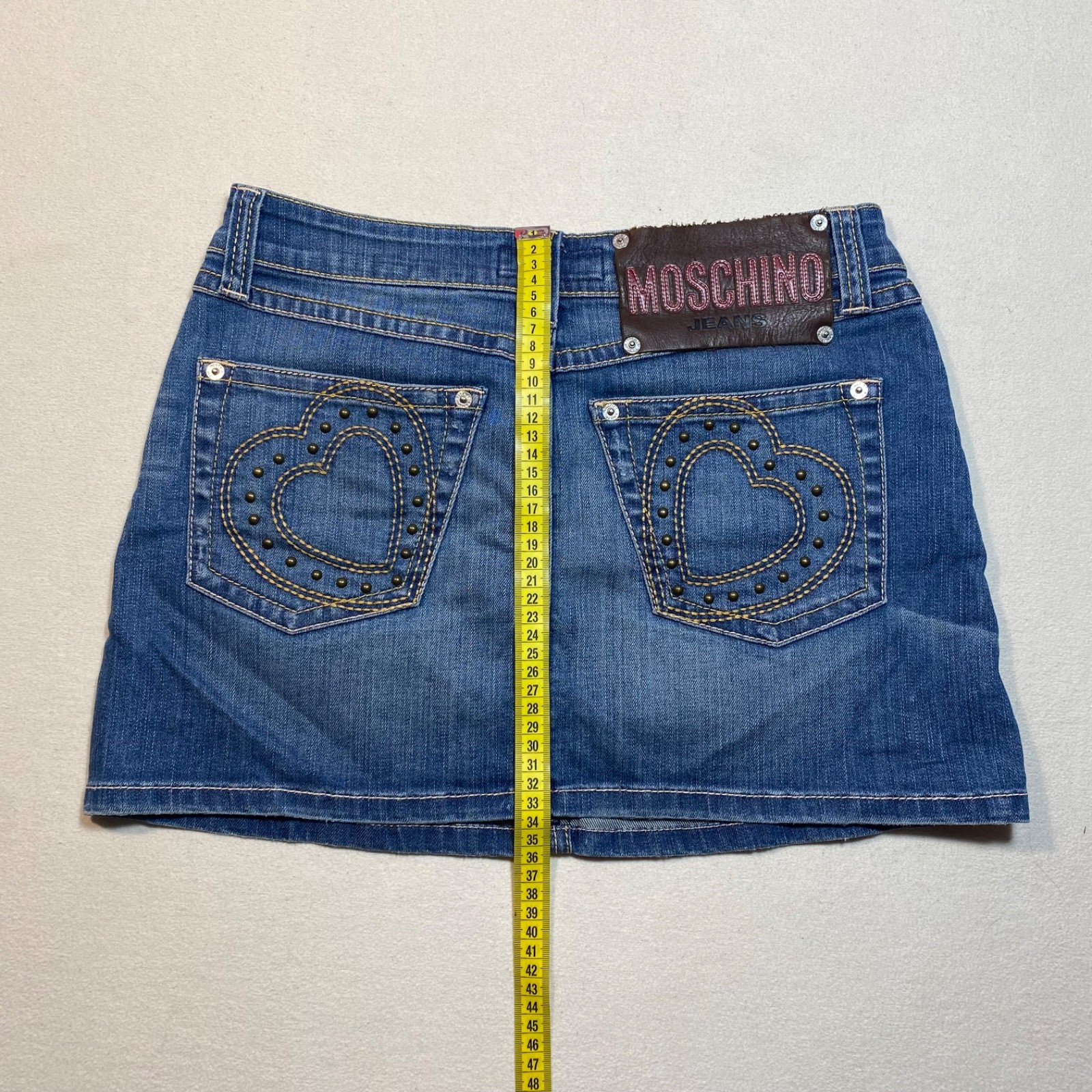 MOSCHINO JEANS Women’s Denim Mini Skirt Heart Studded Blue S/M Size