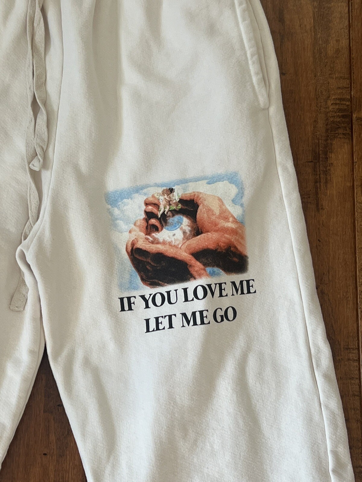 BOYS LIE If you LOVE me, LET ME GO Ivory Cream SWEATPANTS Joggers Fleece