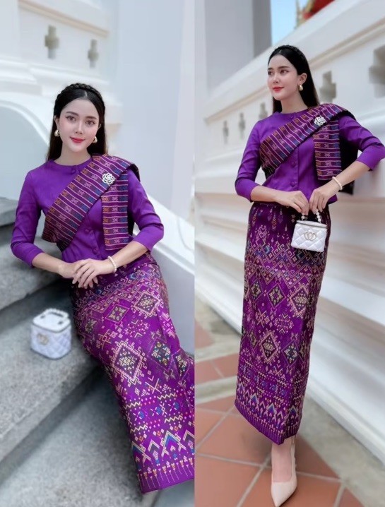 Thai dress Style Out fit Hand Made Thai Tight Fitting Dresss Cotton Print