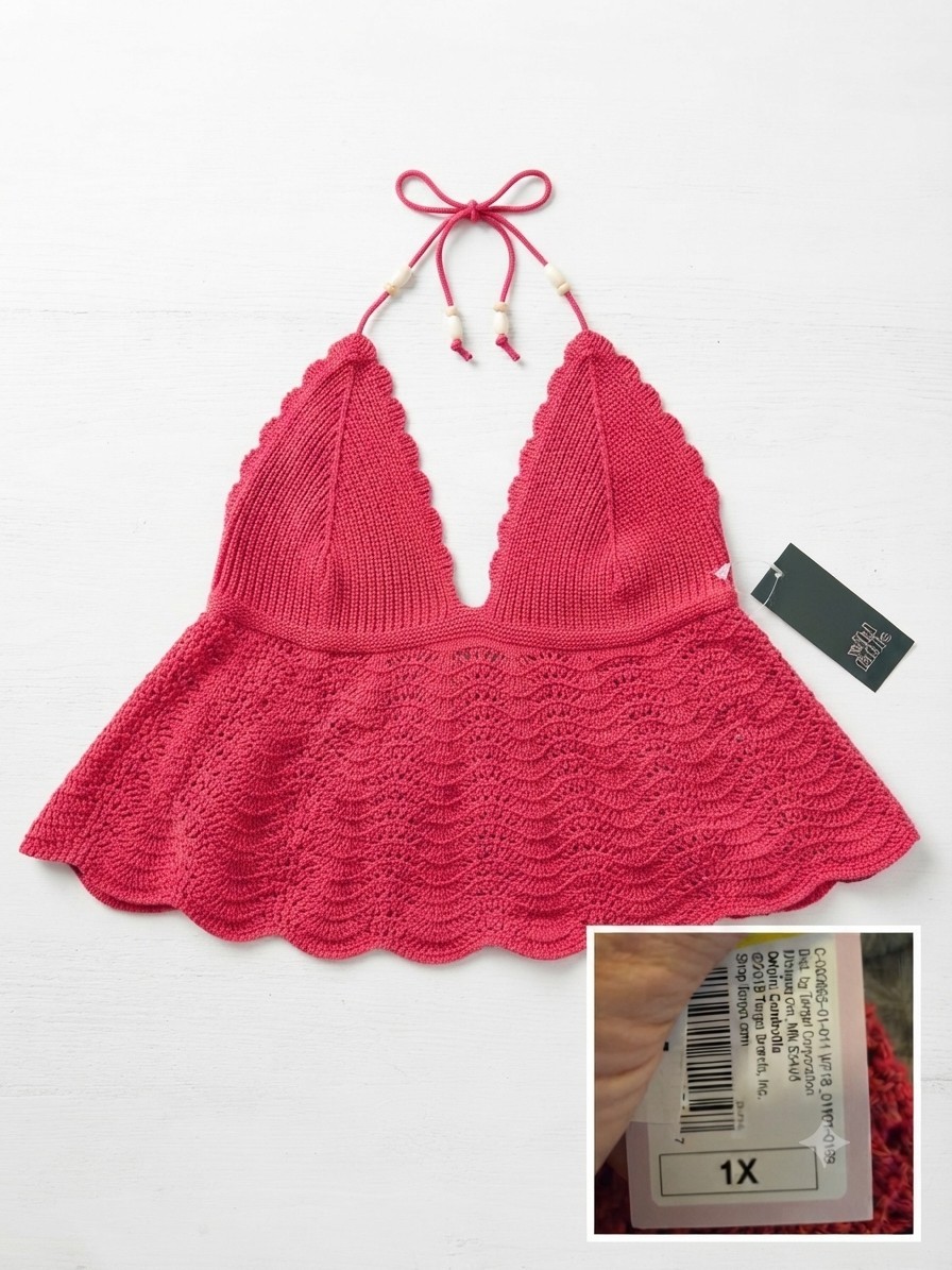 Wild Fable Pink Crochet Knit Halter Top Adjustable Plus Size 1X NWT