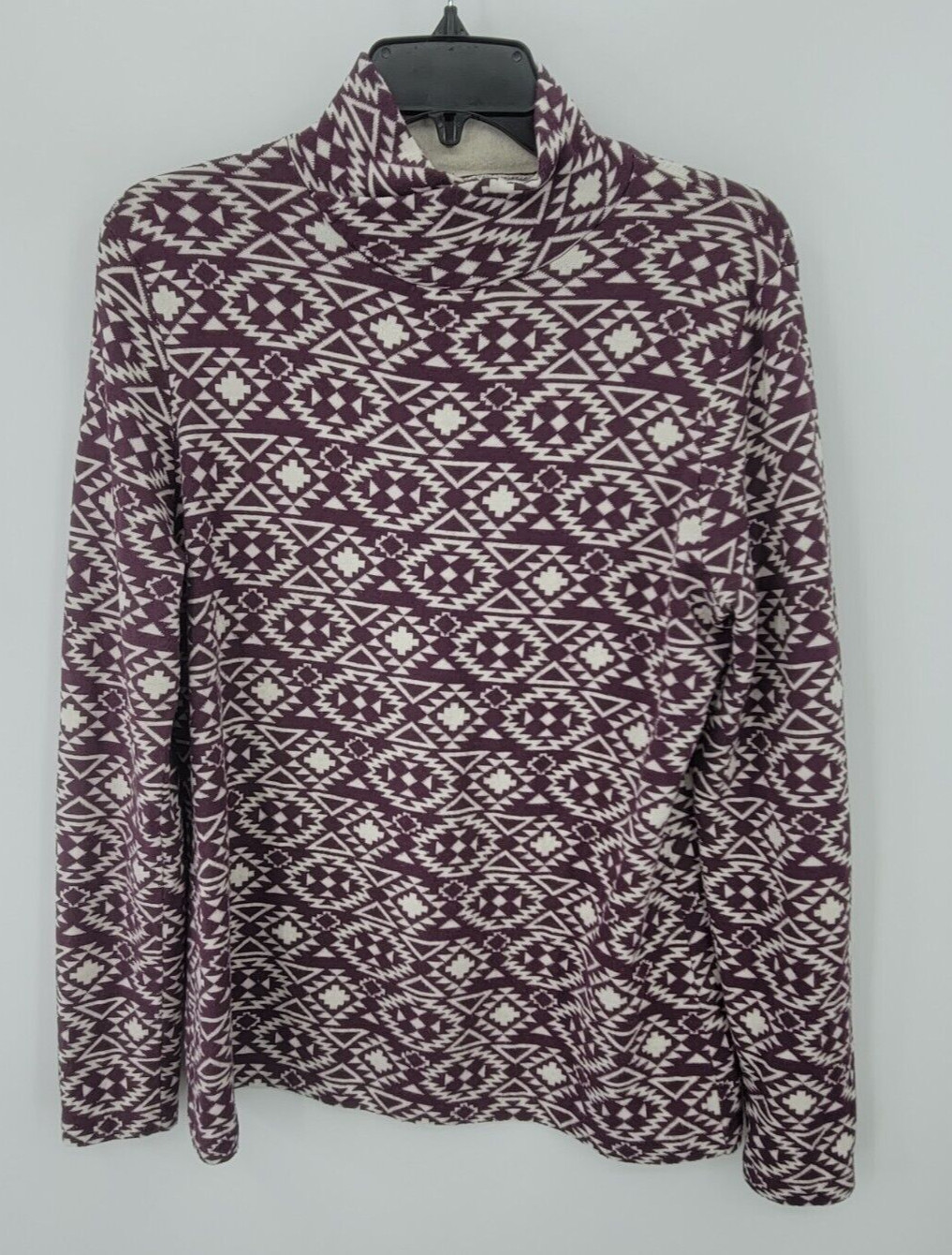 Duluth Top Womens Large Maroon Aztec Tribal Mock Neck Knit Coolmax Pullover