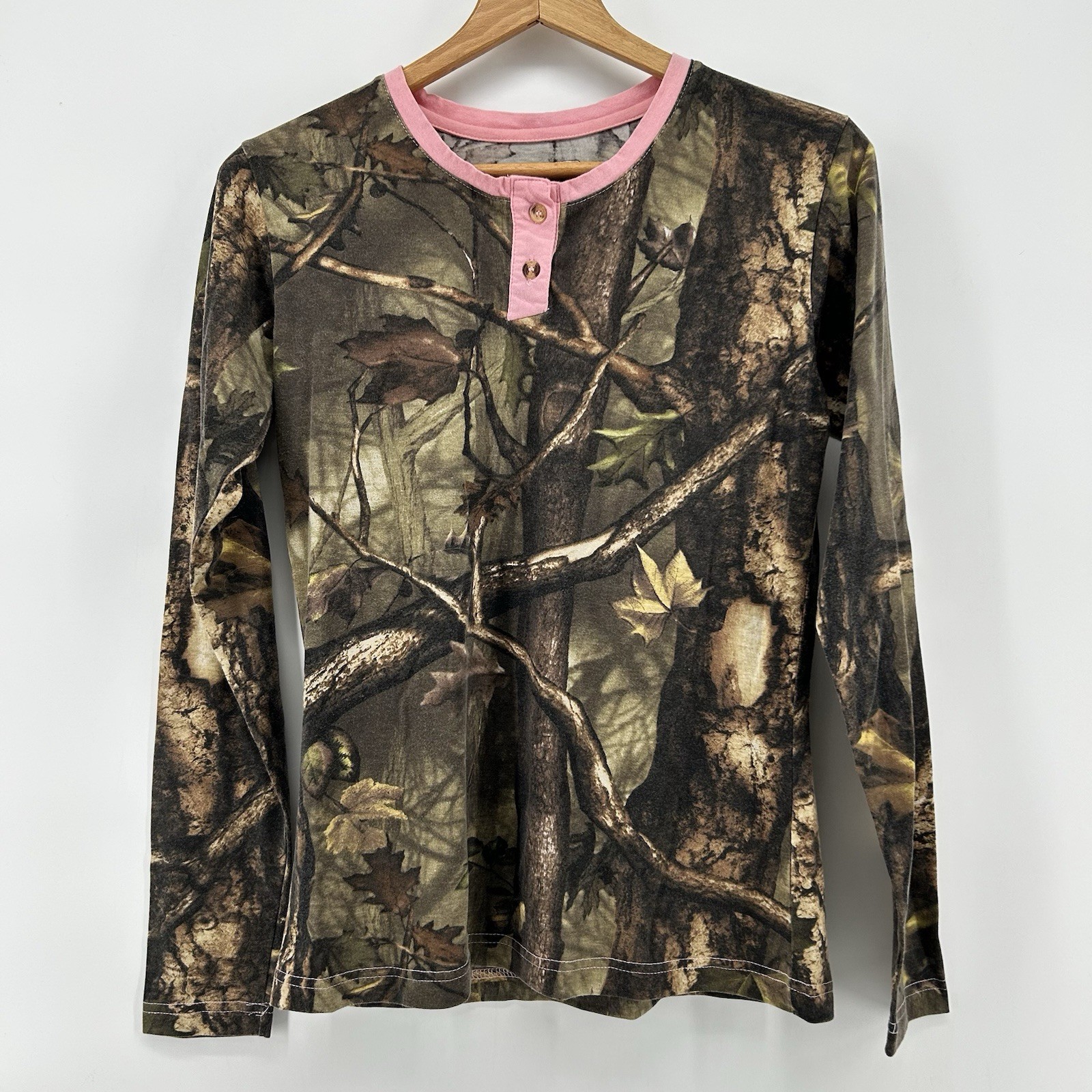 Master Sportsman Camo Henley Womens Medium Long Sleeve Shirt Hunting