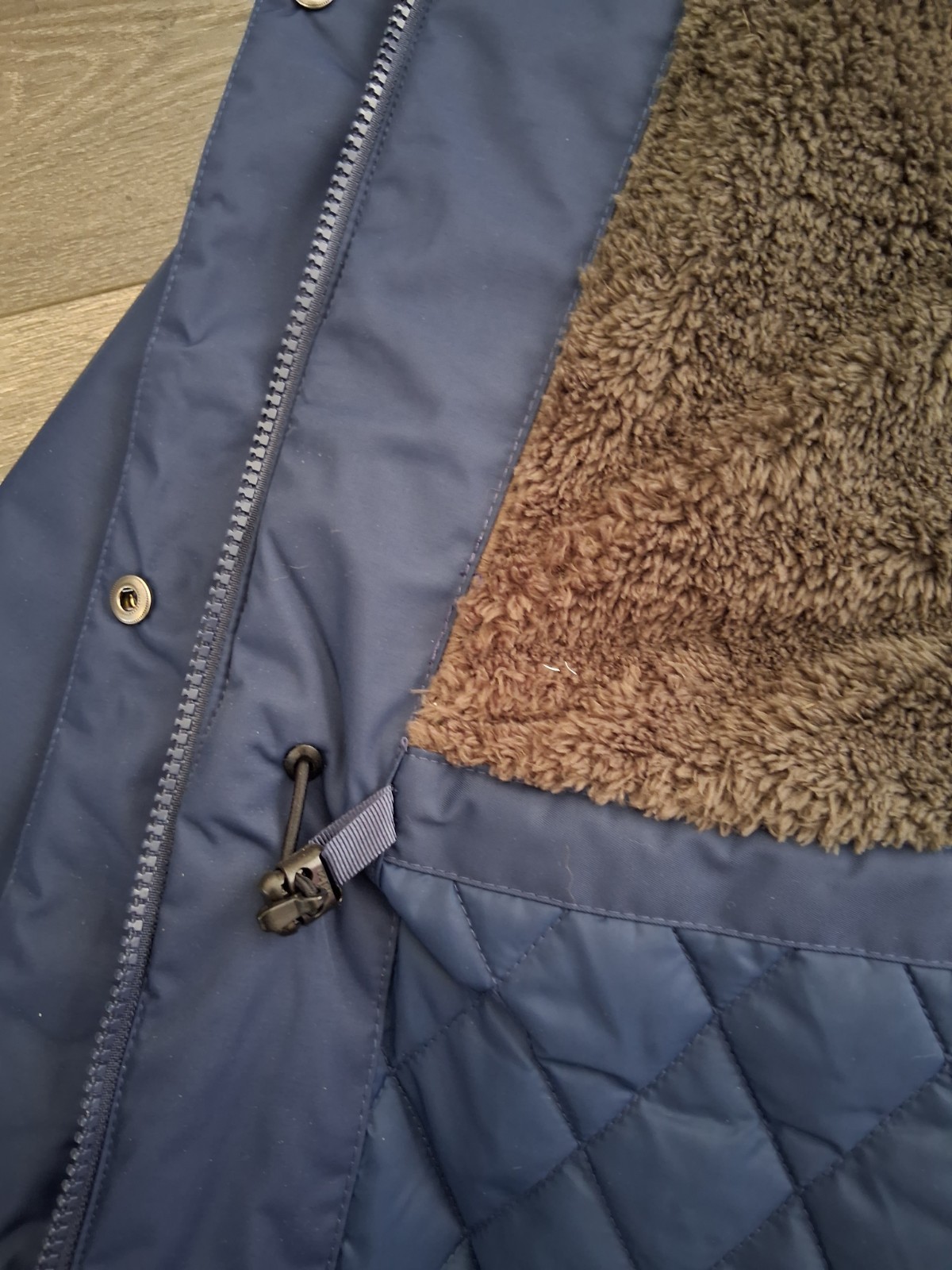 LL Bean Winter Warmer Coat Quilted Sherpa Fleece Lined Hooded Navy Size XL New