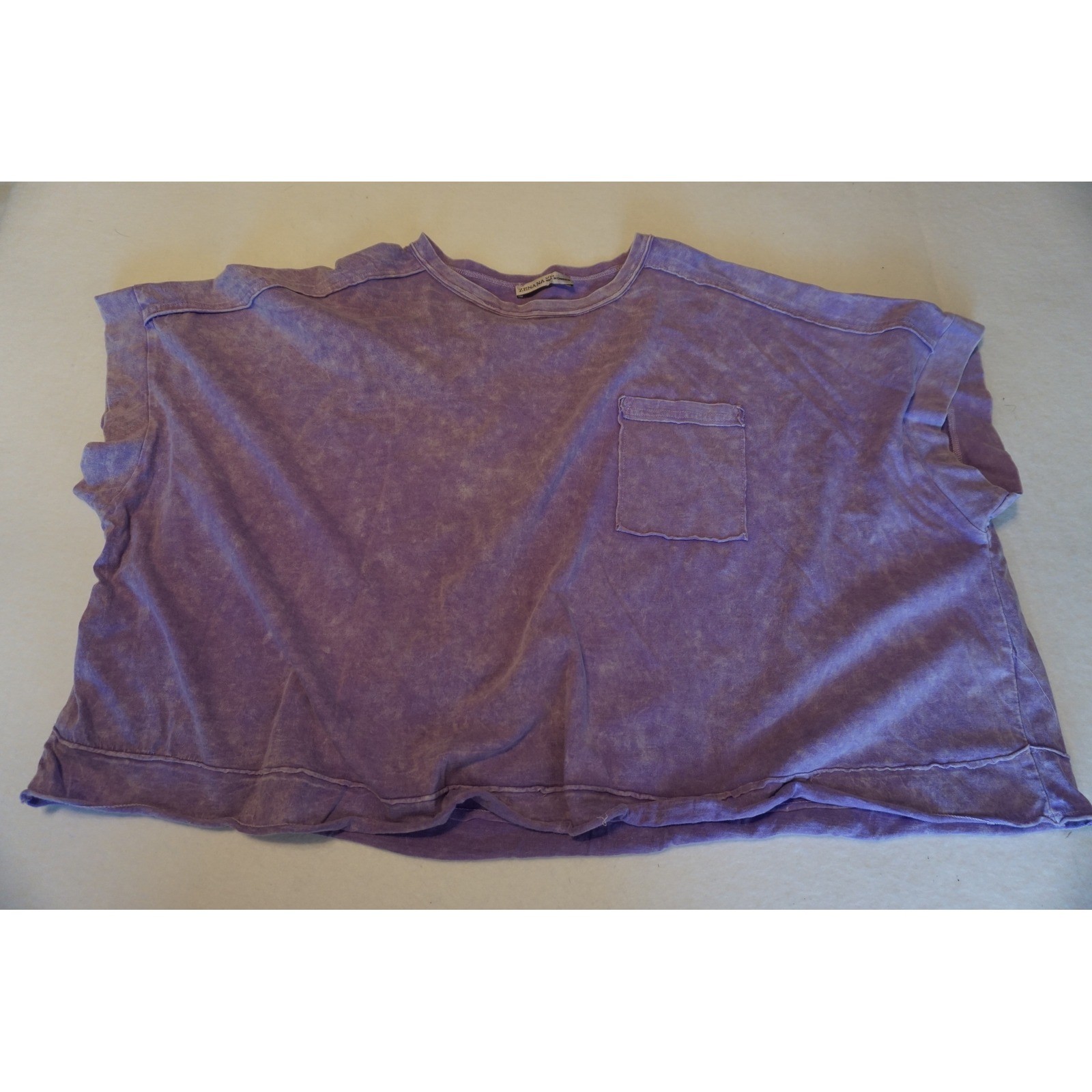 Zenana Premium Purple Mineral Wash Cotton Boxy Pocket Tee L/XL CTW-3390A5