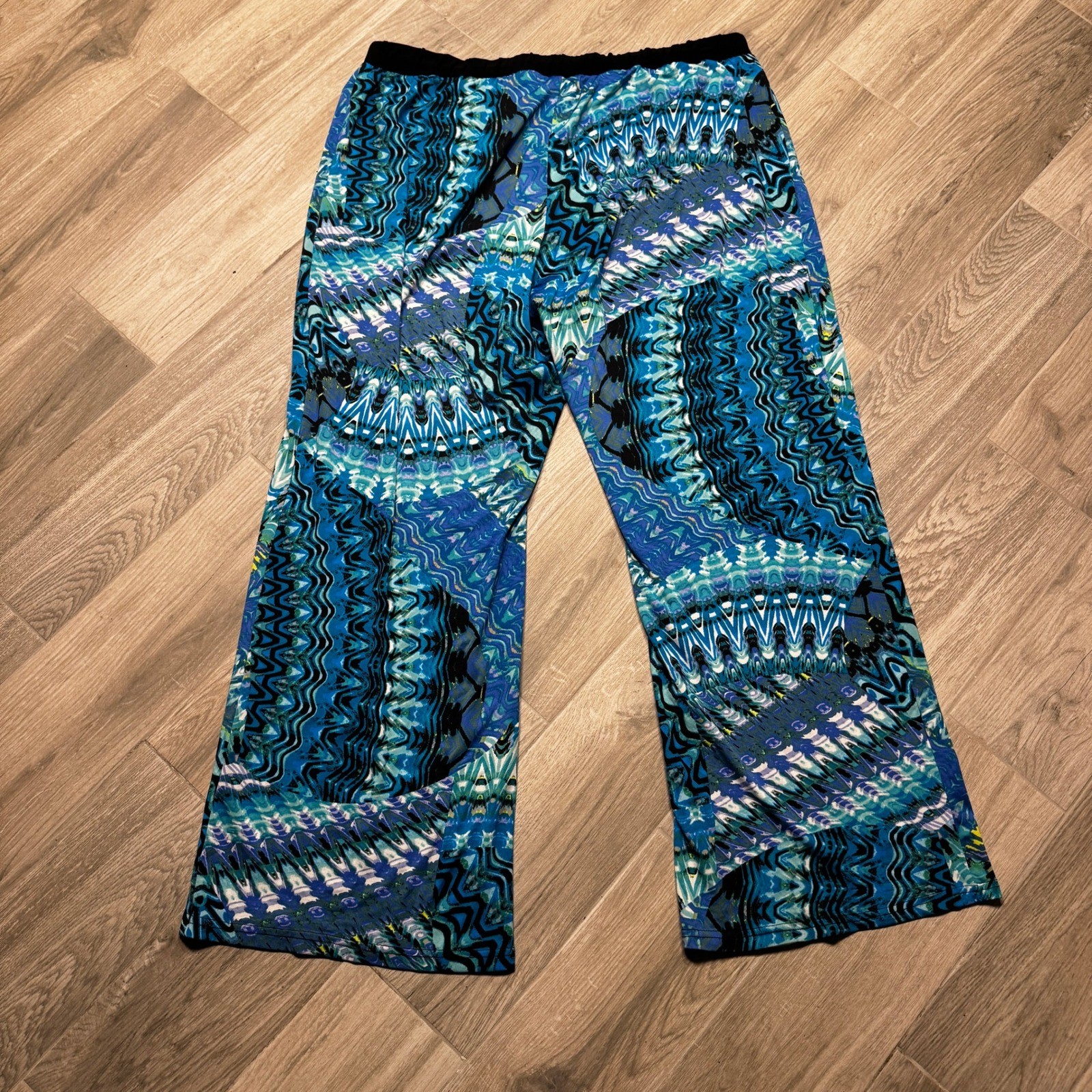 Valia Sportswear Blue Geometric Print Wide Leg Pants Womens 2XL Stretch Pull On
