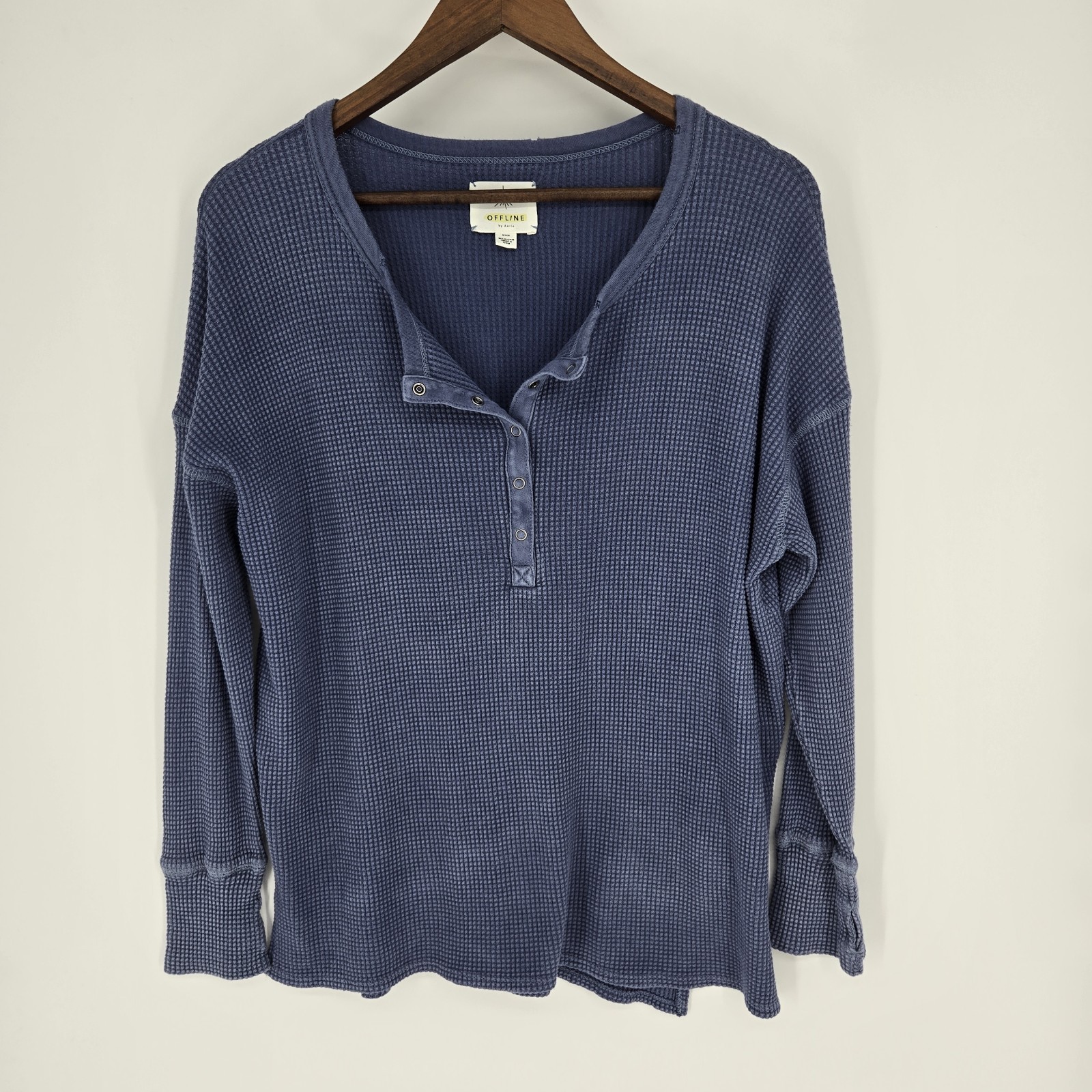 Aerie Blue Waffle Knit Henley Thermal Medium